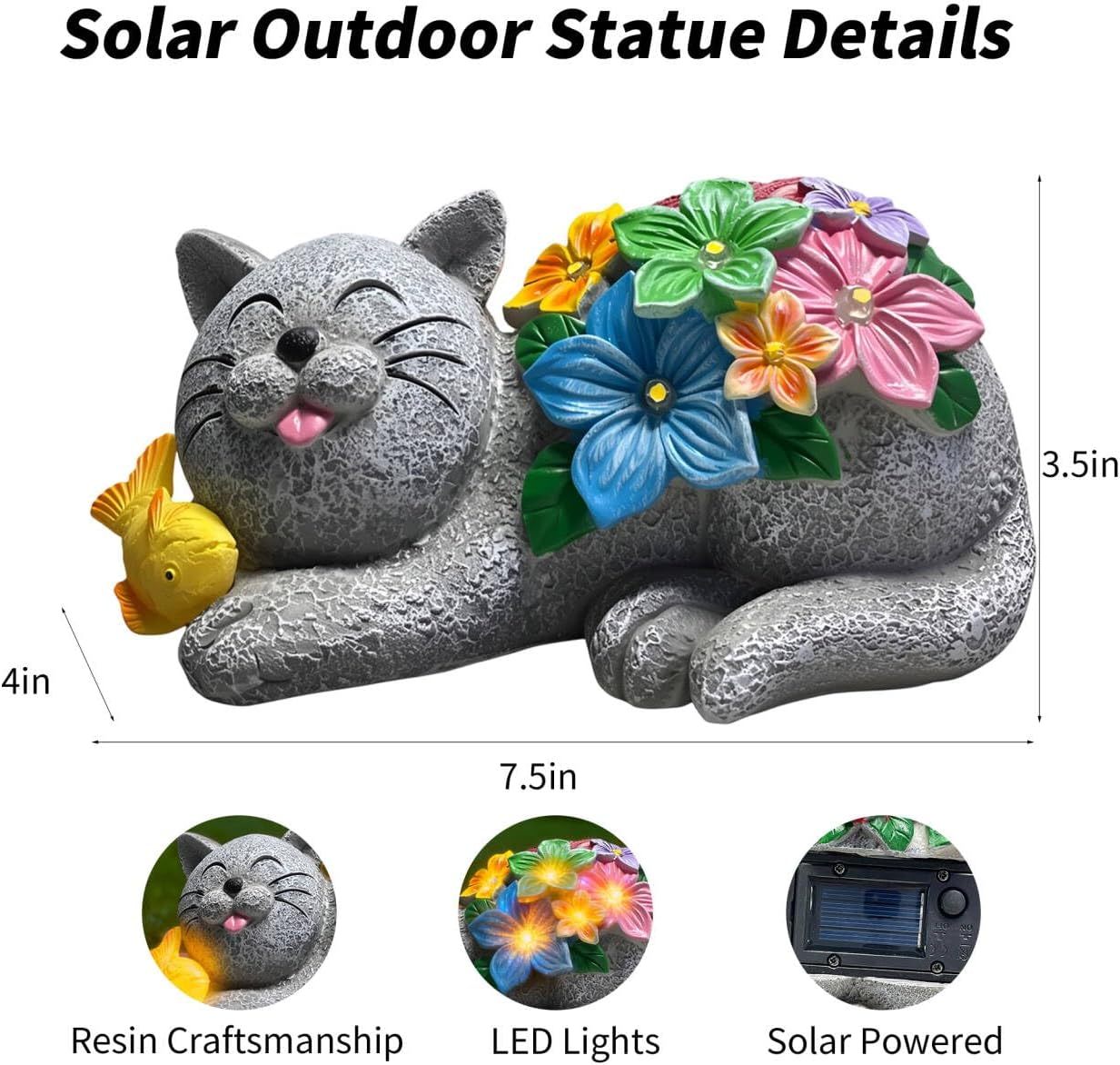 Solar Garden Outdoor Statues Cat Figurine Lights - Yard Decorations for Patio,Balcony,Lawn Ornaments - Unique Housewarming and Birthdays Gifts for Mom Women - Image 2