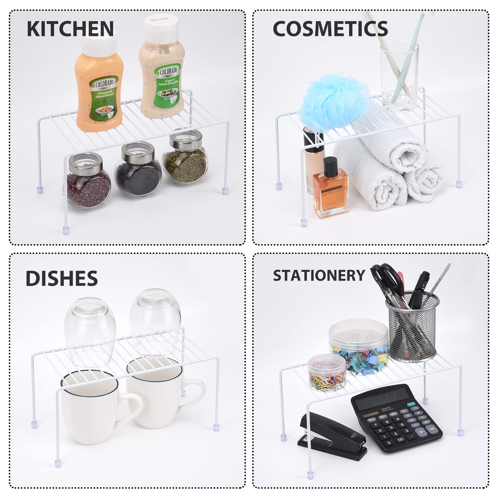 Étagères de cuisine, mini étagère de rangement, organisateur pour cuisine, réfrigérateur, armoire, salle de bain (blanc 4)