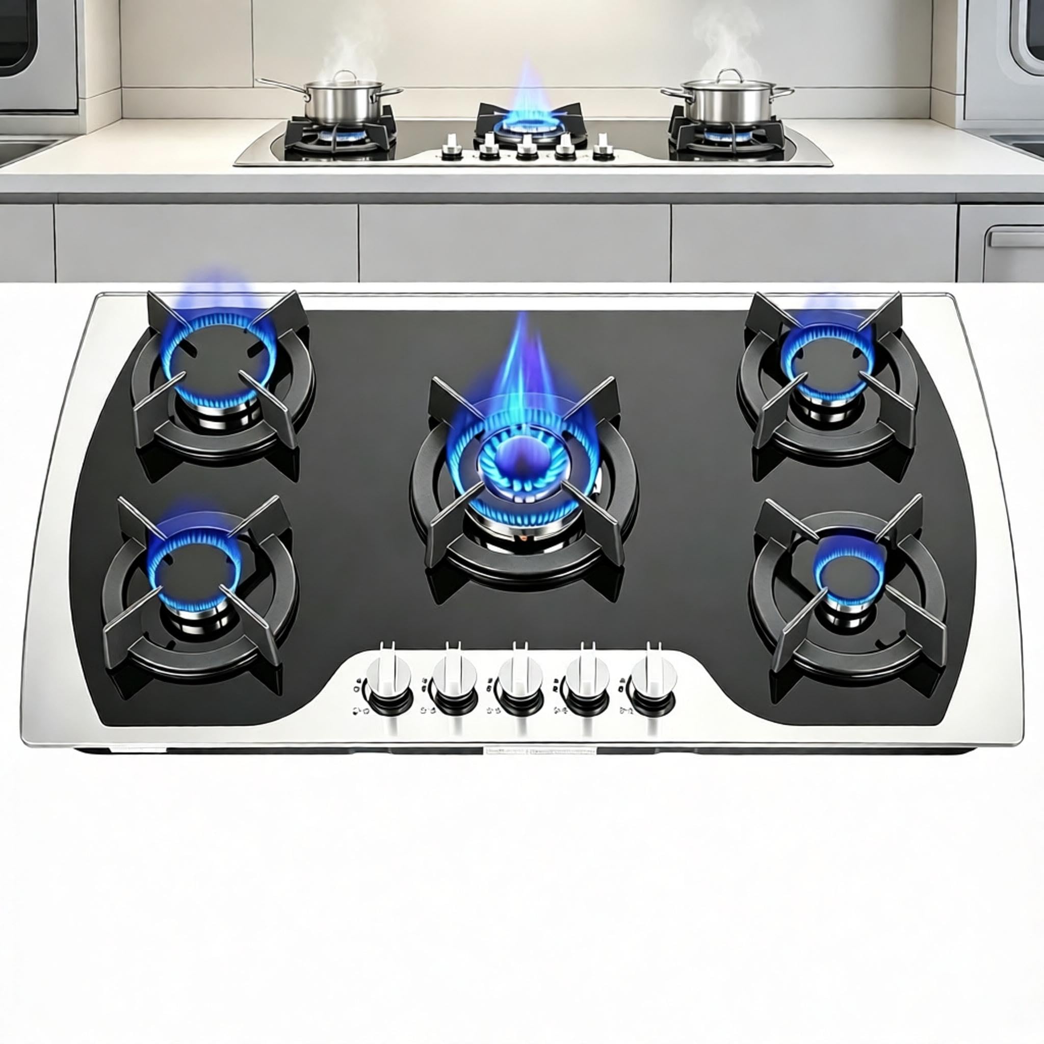 Placa De Cocción De Gas Natural De 91 Cm (36 Pulgadas) Con 5 Quemadores, Convertible A Gas Natural/glp, Encimera De Gas Empotrada Con Protección De Termopar Para Cocinas De Apartamentos Y