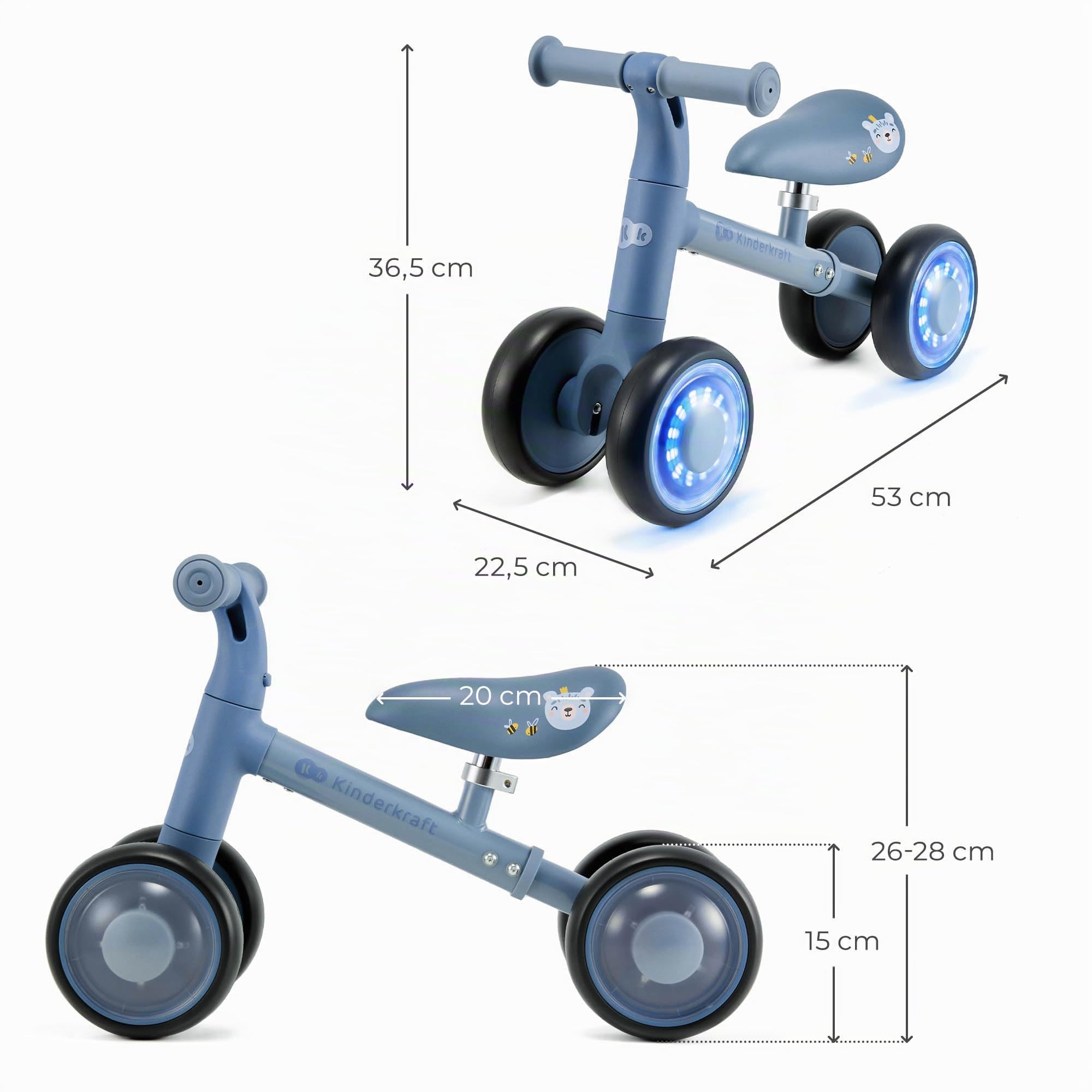 Kinderkraft Cutie Flash Bicicleta de Aprendizaje para niños, sin Pedales, Ruedas con Luces LED, diseño Moderno, construcción Segura, para niños a Partir de 1 año