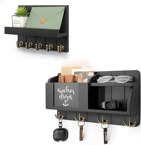 Rebee Vision Juego de llaves para pared 10 pulgadas con 5 ganchos y organizador de correo de 16 pulgadas con pizarra y 4 ganchos de anclaje para