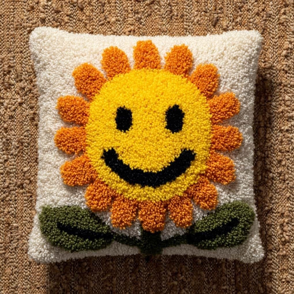Taxpy DIY Latch Hook Pillow Kit Pre-Printed Hook and Latch Rug Kits Sunflower 17X17 Inch.Cross-Stitch Embroidery Cushion Cover for Home Sofa Decoration