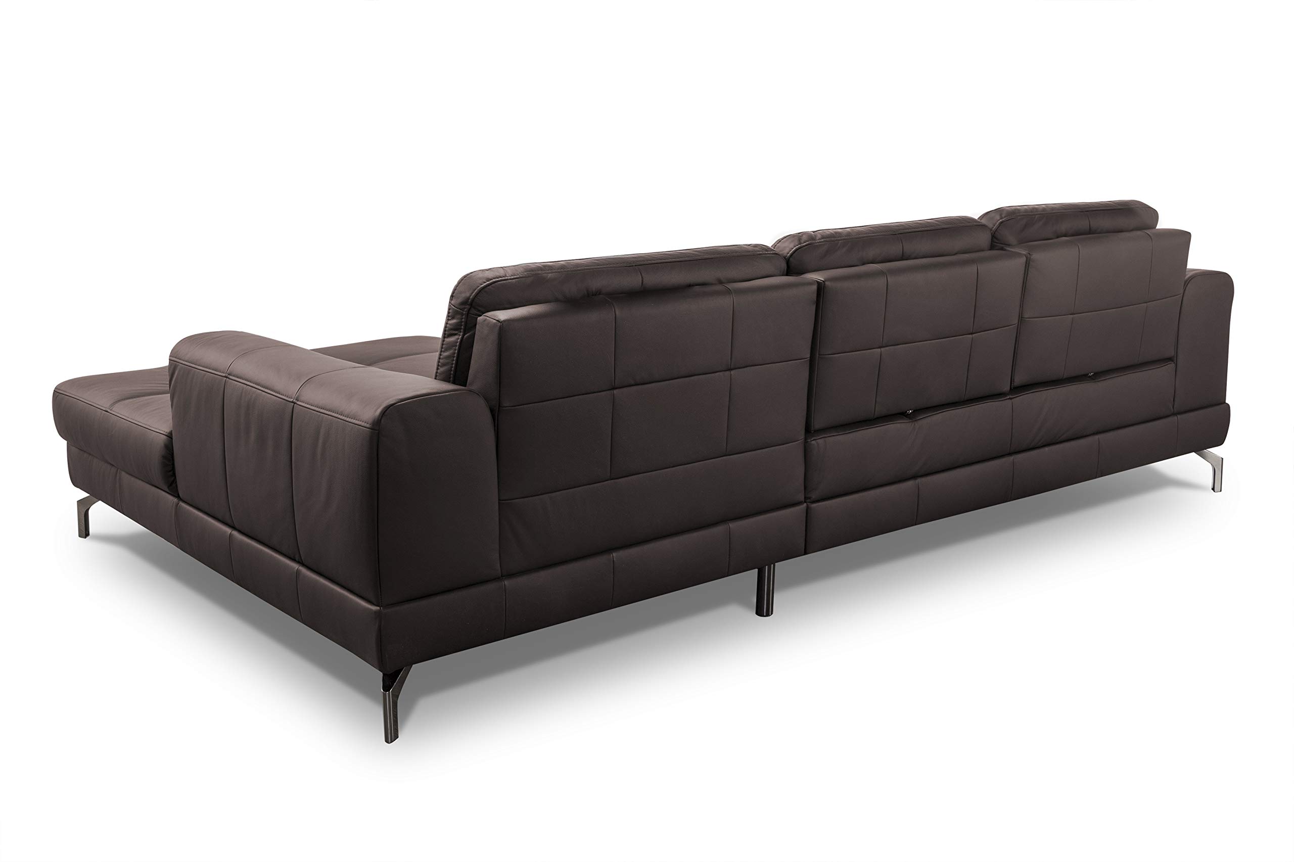 Divano Angolare Cavadore Benda In Vera Pelle - Divano Grande Con Legno Moka E Longchair XL Regolabile - Foto 9