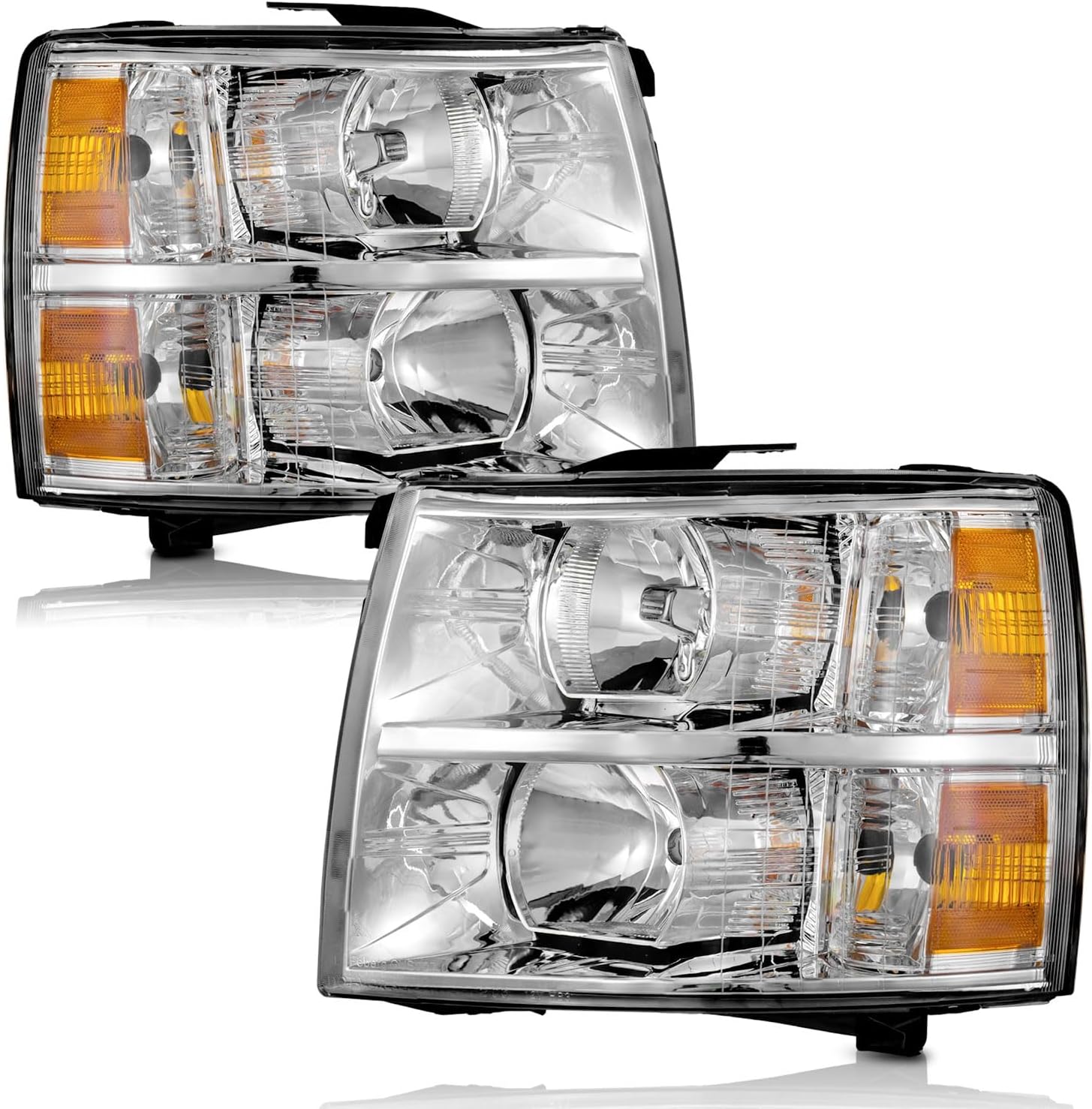 Photo 1 of Headlights Pair Assembly for 2007 2008 2009 2010 2011 2012 2013 Chevy Silverado 1500, Compatible with 07-14 Chevy Silverado 2500HD 3500 Headlamp Replacement Chrome Housing Amber Reflector