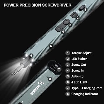STREBITO Mini 155 in 1 Electric Precision Screwdriver Set Grey And Anti Static Wrist Strap