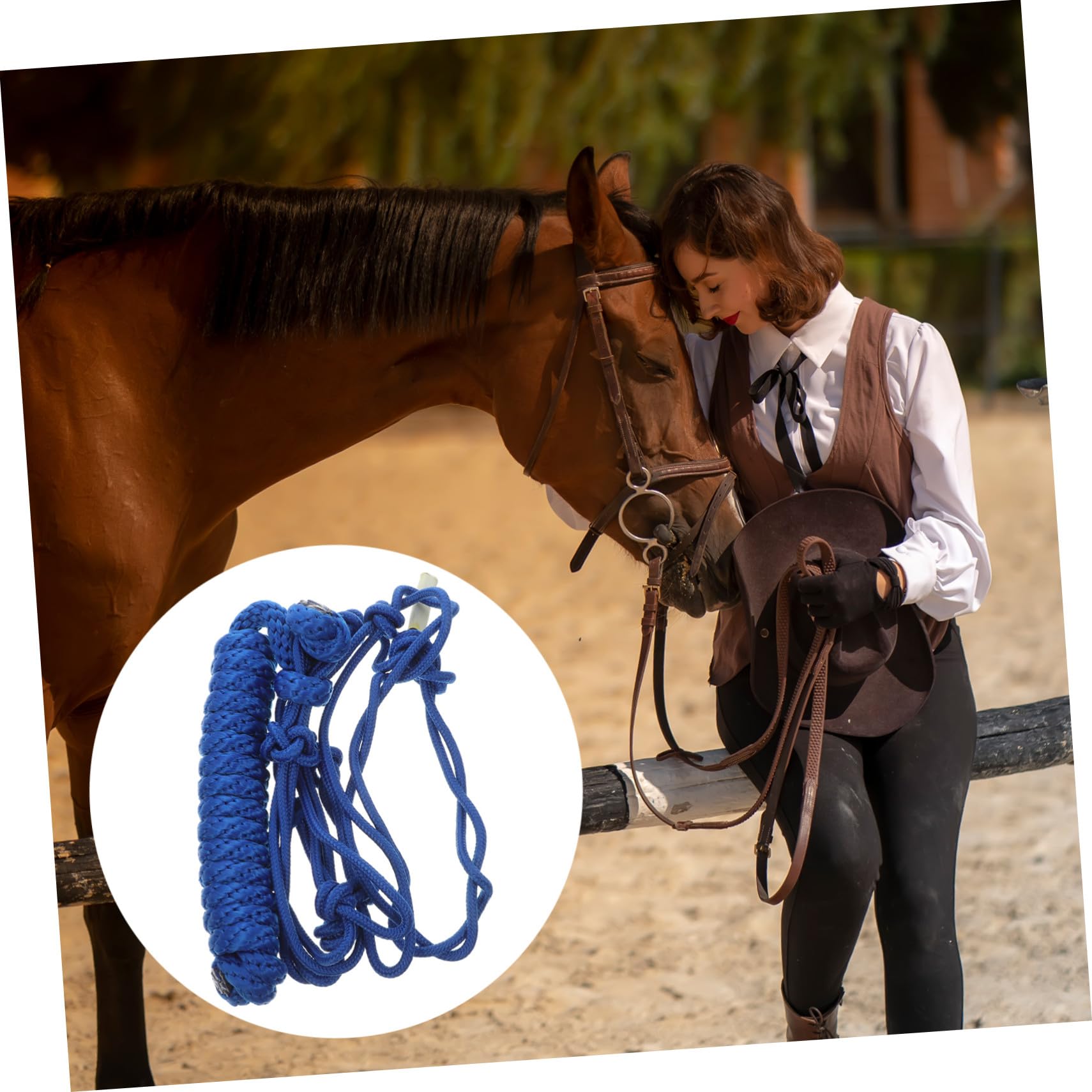 Cabestro de Cuerda Trenzada para Caballos, Azul, de Tela