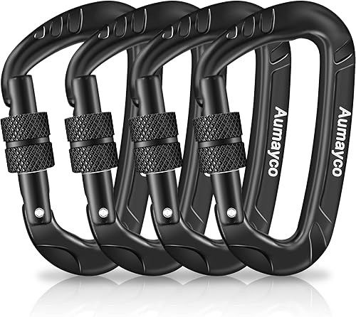 Mosquetones de bloqueo negro, mosquetones ligeros y resistentes para exteriores, senderismo, hamaca, columpio, gimnasio, llaveros, correa de perro