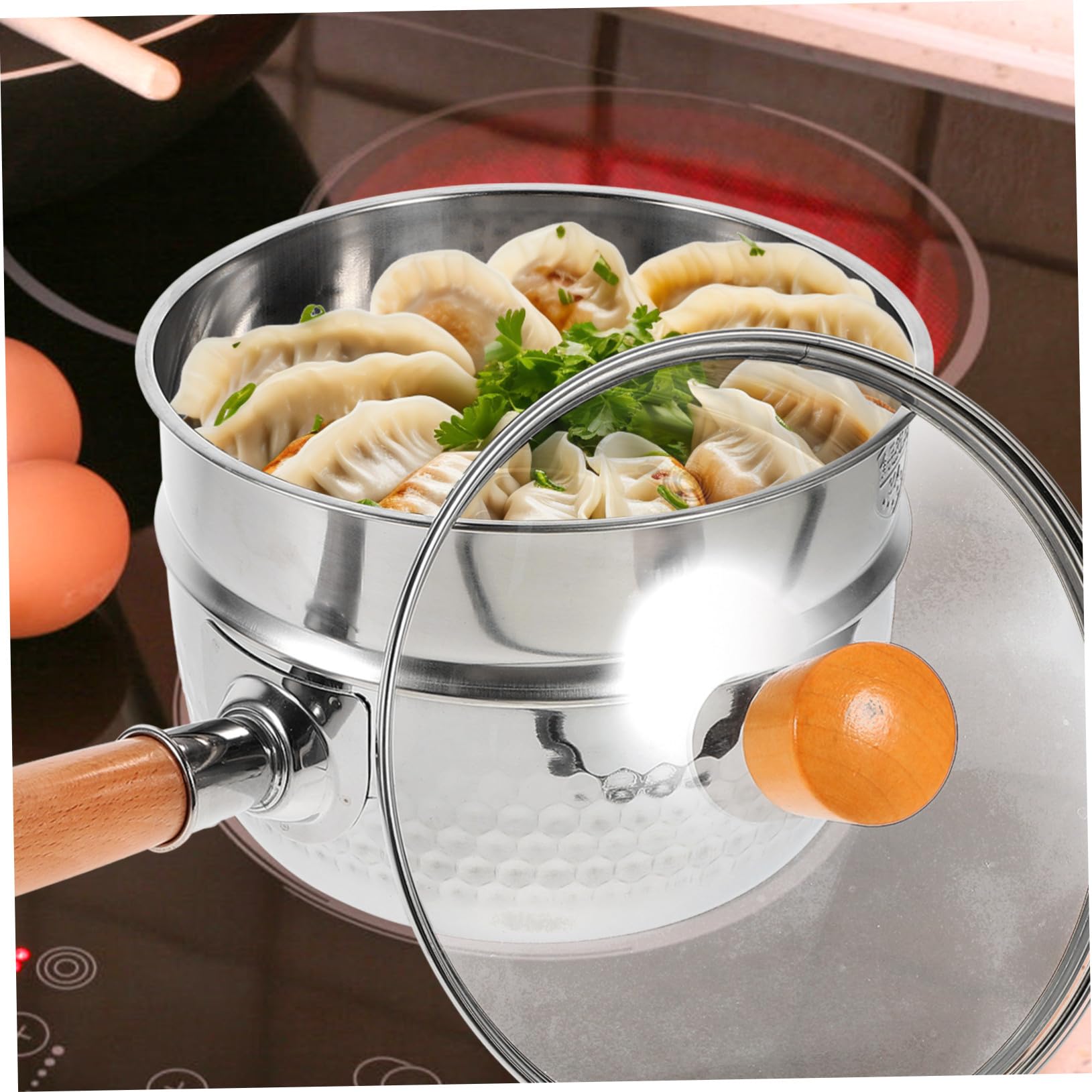 Doppelwandiger Milchtopf 1200ml aus Edelstahl mit Glasdeckel