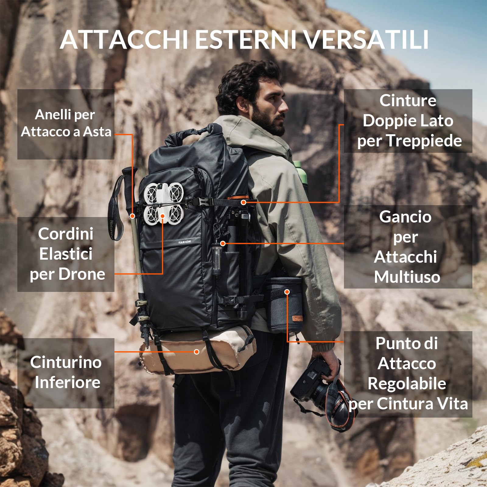 TARION Zaino Fotograifco Trekking Grande: Zaino Fotocamera Reflex Impermeabile Borsa Fotografica Professionale con Scomparto per Laptop da 16 per DSLR Drone Xprober
