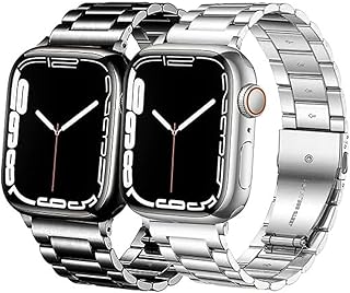 عبوة من قطعتين سوار ساعة معدني من الستانلس ستيل المقاوم للصدأ لساعة اي ووتش للرجال والنساء من Next Store لسلسلة اس اي 1/2/3/4/5/6/7/8/9مقاس 41/40/38 ملم