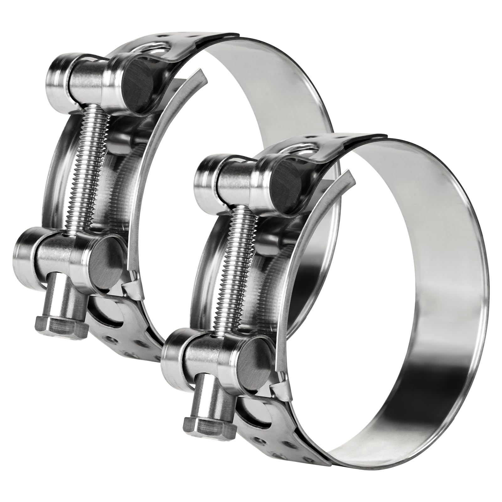 T-Bolt Hose Clamps 304 Stainless Steel (52-55mm 2-Pack) - Heavy Duty Adjustable Clamp for Automotive, Plumbing & Industrial Pipes - Corrosion Resistant, Secure Seal