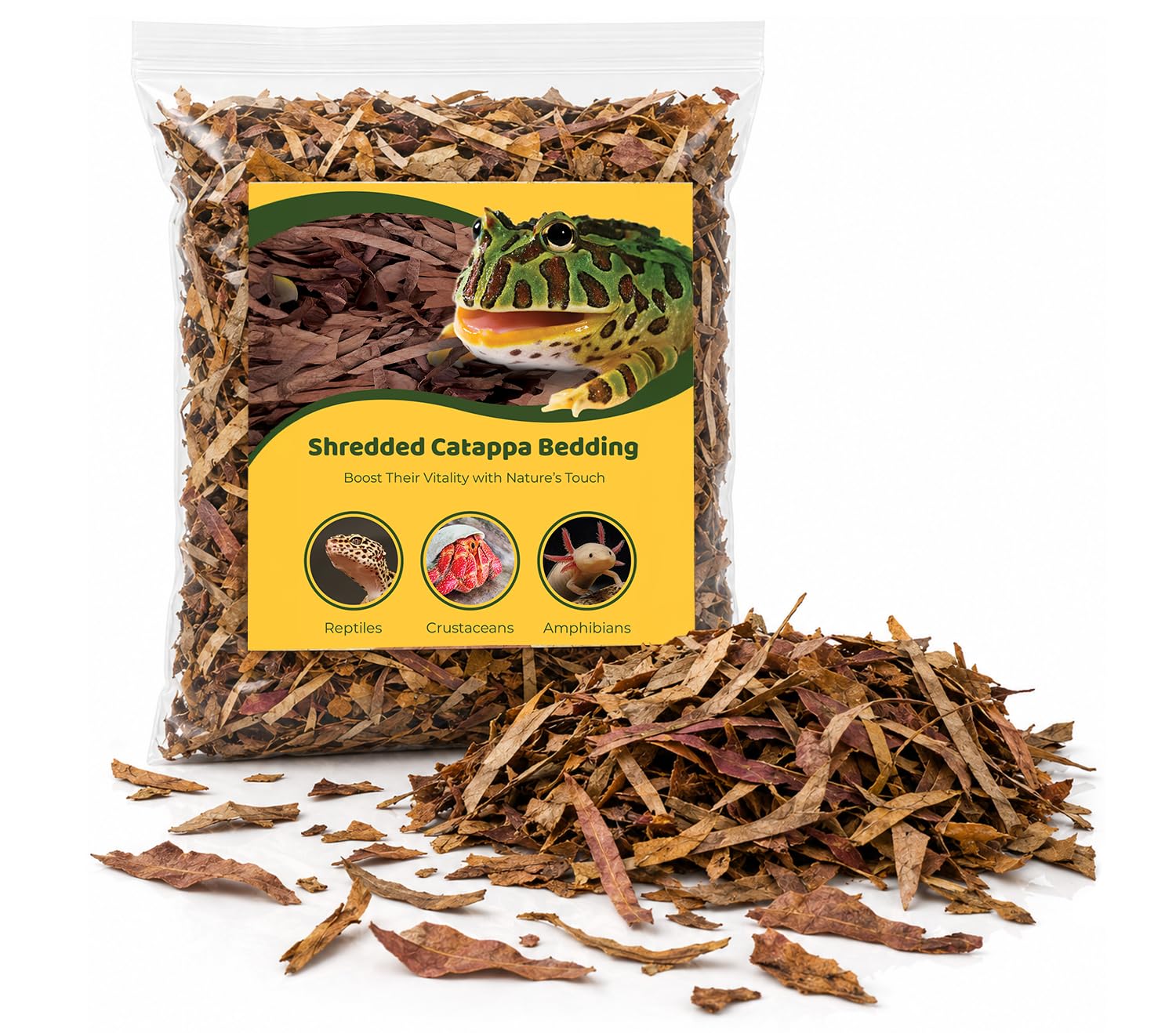 SunGrow Shredded Catappa Leaf Litter for Frogs, Increases Humidity, Ideal Hunting Ground for Fierce Frogs, Makes Terrarium Feel Like Home, Easy Maintenance, A Must for Dart Tadpoles, 1.8 oz