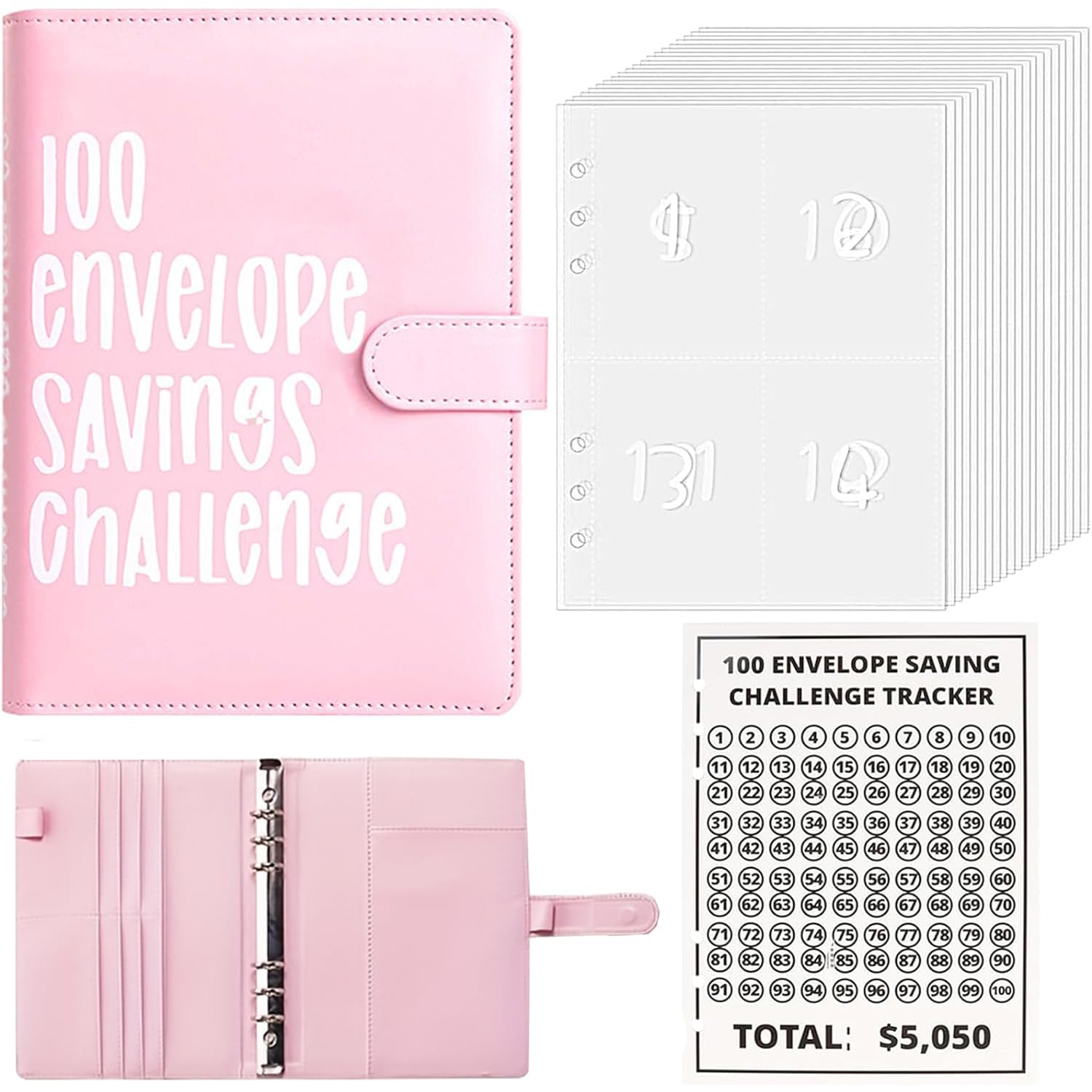 Bilancio Planner Libro del Risparmio Sfida 5050 € Rilegatura a Budget Rosa
