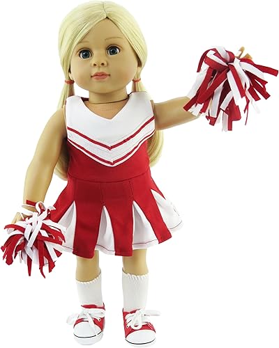 Miniatura 5 de Animadora roja con zapatos y accesorios, 6 piezas para muñecas de 18 pulgadas, calidad premium y diseño de moda, ropa de muñecas