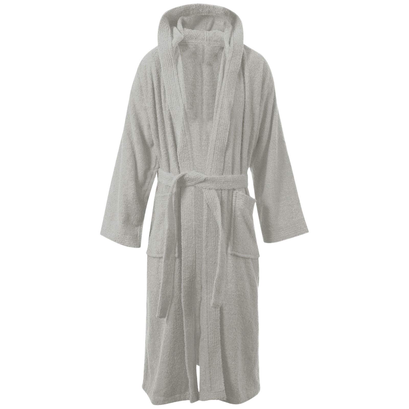 MyShoeStore Terry Bathrobe Unisex Egyptian Cotton Towelling Bath Robe with Hood, Grey, One Size