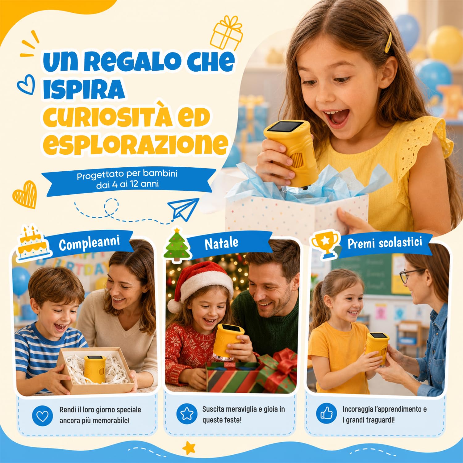 1000X Microscopio per Bambini, Microscopio Digitale Portatile HD 1080P con Display da 2,4" per Lente d'ingrandimento ed con Foto,Adatto come regalo di Natale,Compleanno o Capodannodai 3 agli 8