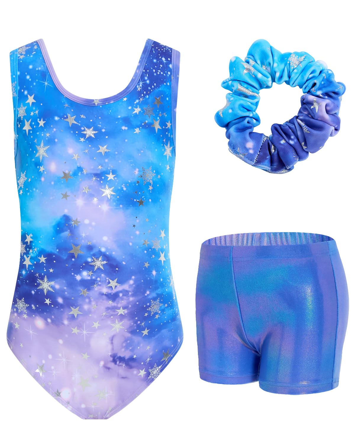 JiAmy Gymnastikanzug Mädchen, Turnanzug Kinder mit Hose Haarband Set, Glänzendes Gymnastik Turnanzug Leotard für 11-12 Jahre