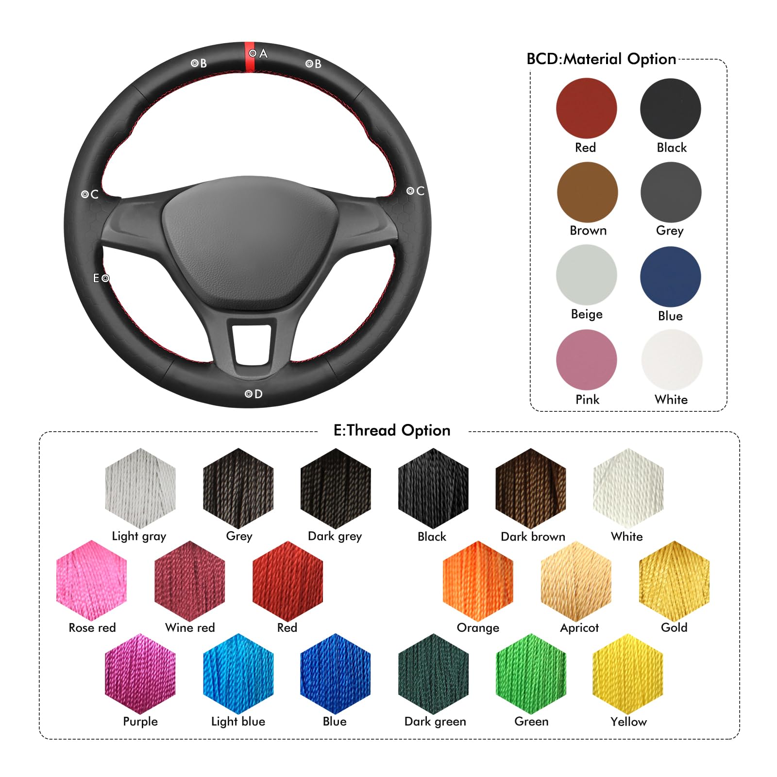 MEWANT Funda para volante de coche cosida a mano para Volkswagen VW Amarok / T6 California / T6 Caravelle / T6 Kombi / T6 Multivan / T6 Transporter accesorios (el volante original es de goma)