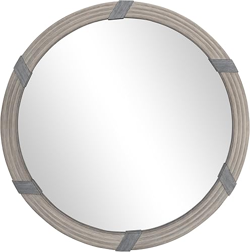 HOMCOM Espejo de pared de madera de 30.75 pulgadas, espejo redondo decorativo de granja para decoración de pared en sala de estar, dormitorio, color