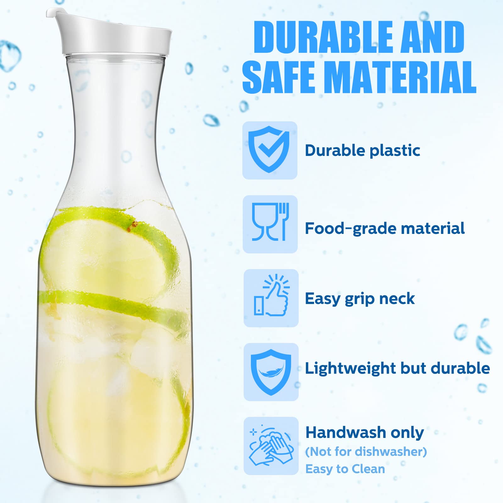 Skylety Transparente Wasserkaraffe mit Klappdeckel, Kunststoff, Saftbehälter, Mimose, Barzubehör, Getränkekrug für Wasser, Saft, Eistee, Milch, Limonade und andere Getränke, Weiß, 16 Stück
