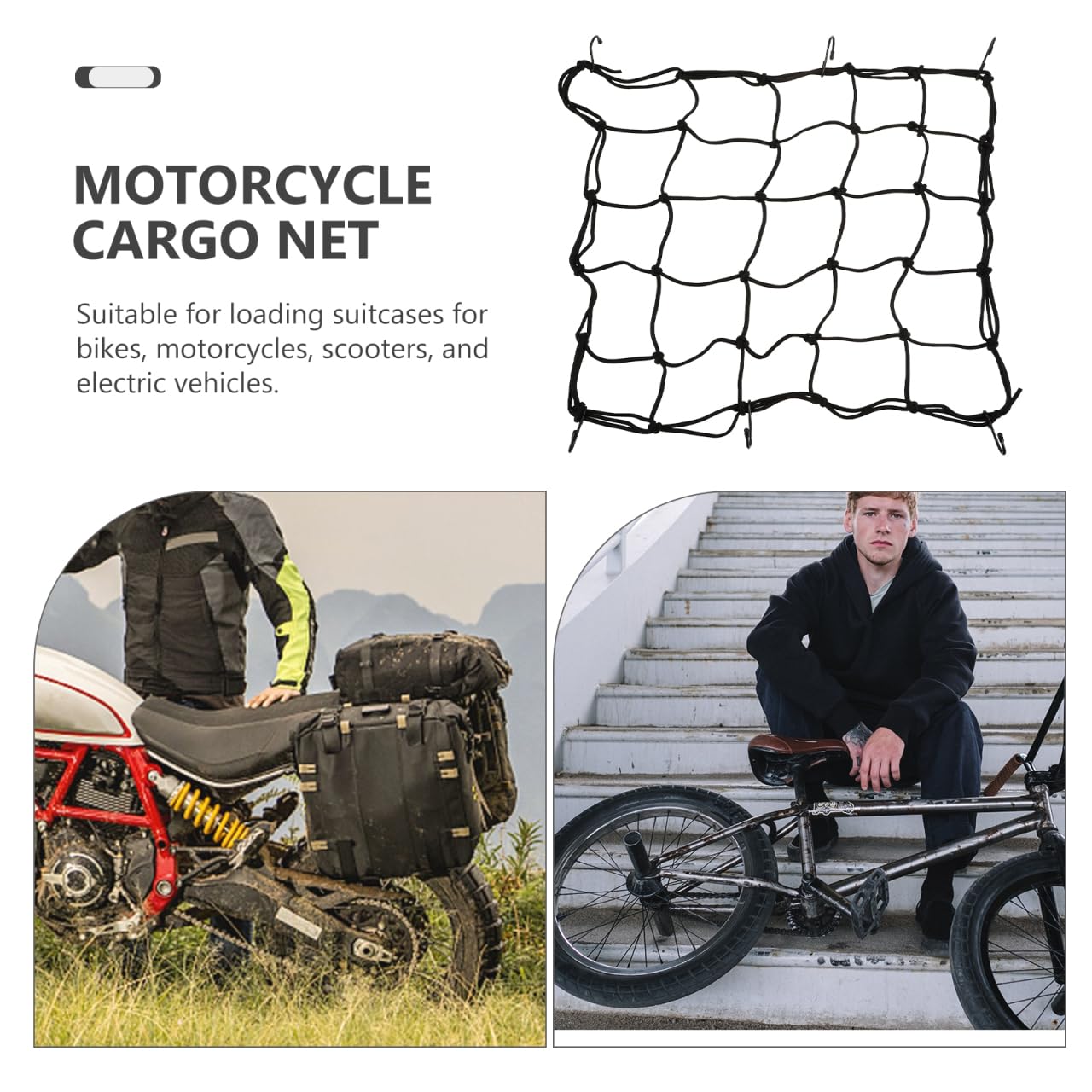 FAVOMOTO Anhänger Netz Gepäcknetz Wwohnmobil Gepäck Elastisch Sicherungs Transport Fahrrad Helm mit Haken Elastisch Spann Fahrradkorb, Fahrradkorb : 