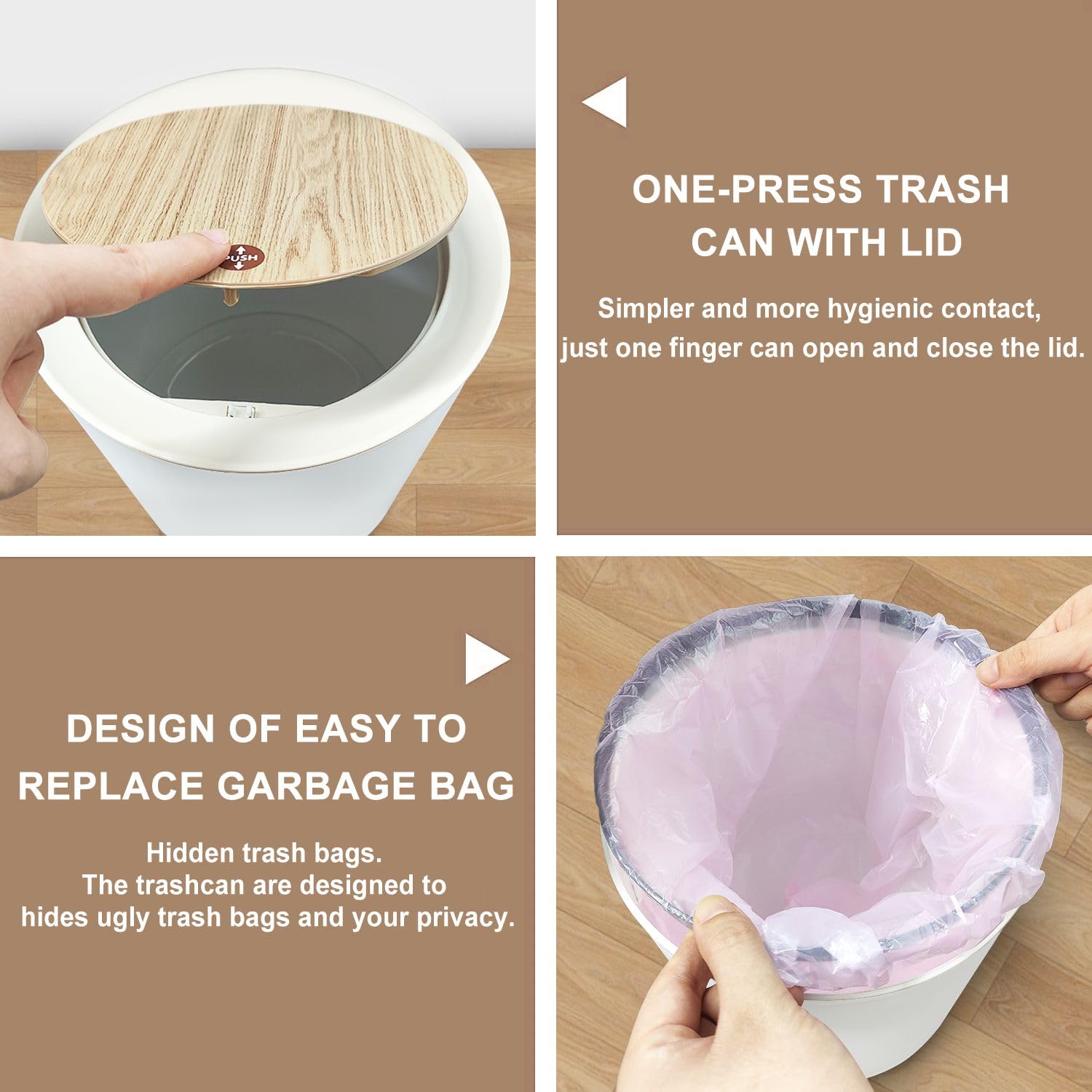 Small Trash Can with Lid Green Forest Woodland Nursery Room Pine Trees Mountains Fog Birds 1.8 Gallon/7L Garbage Can Waste Bin with Press Top Lid Legs Waste Basket for Bathroom Kitchen Bedroom
