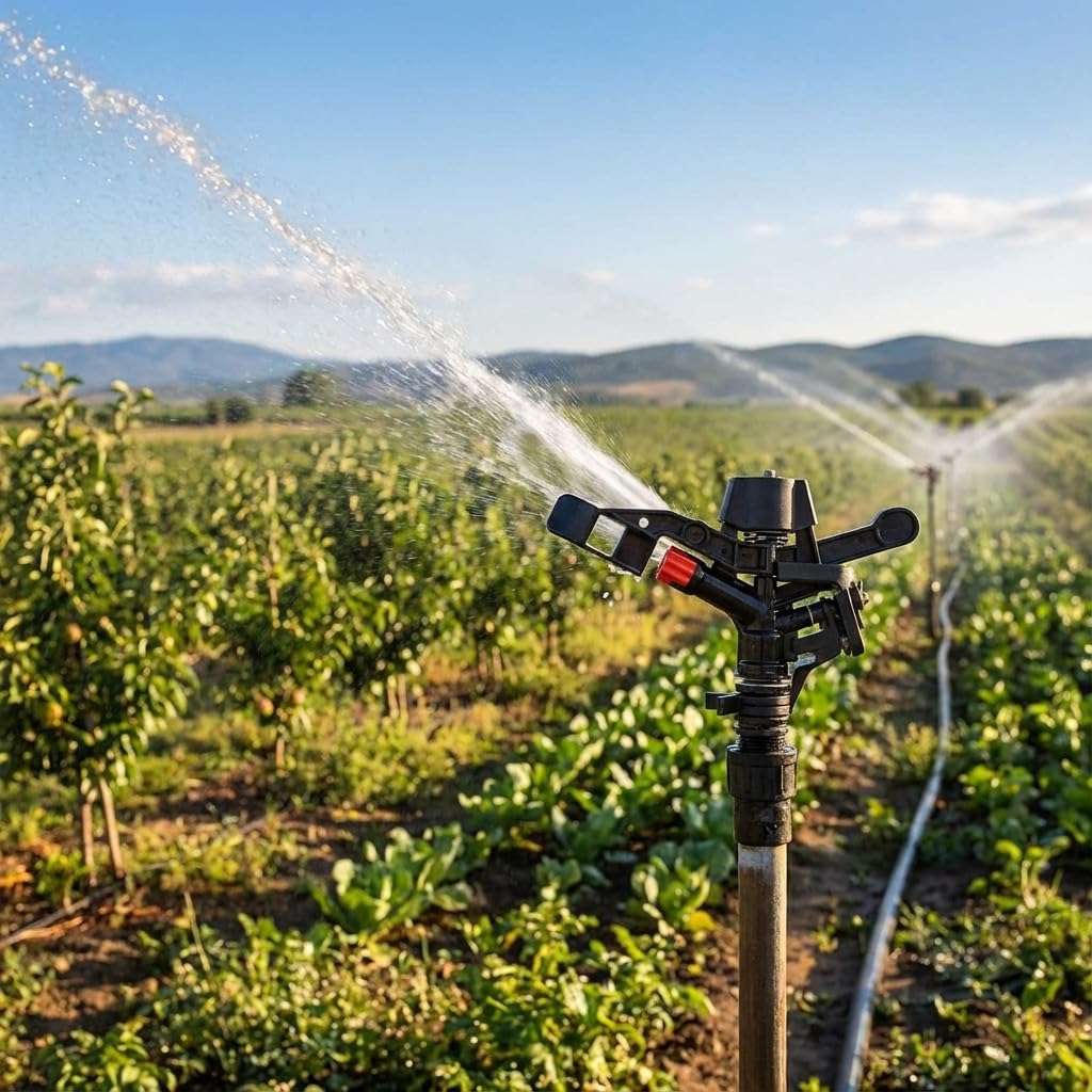 10 x IRRIGATORE AGRICOLO ad angolo regolabile. Raggiungi 13-18 MTS. Filetto maschio 3/4". Portata da 1040 a 2100 litri/ora.
