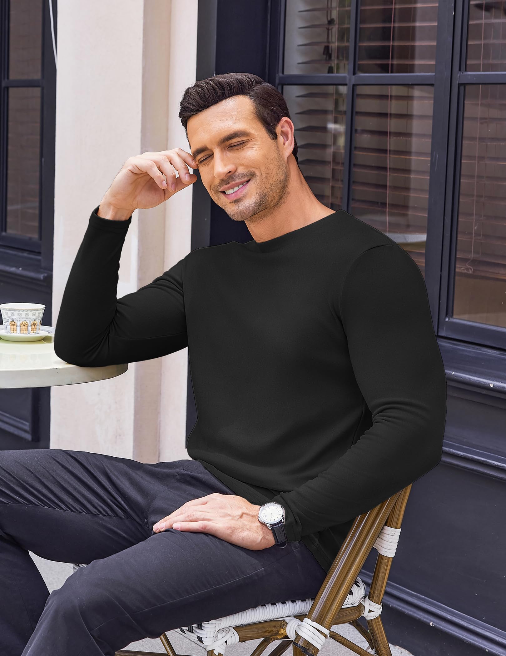 Ekouaer Haut Thermique Homme Maillot de Corps à Manches Longues sous-Vêtements Chauds Automne,S-3XL