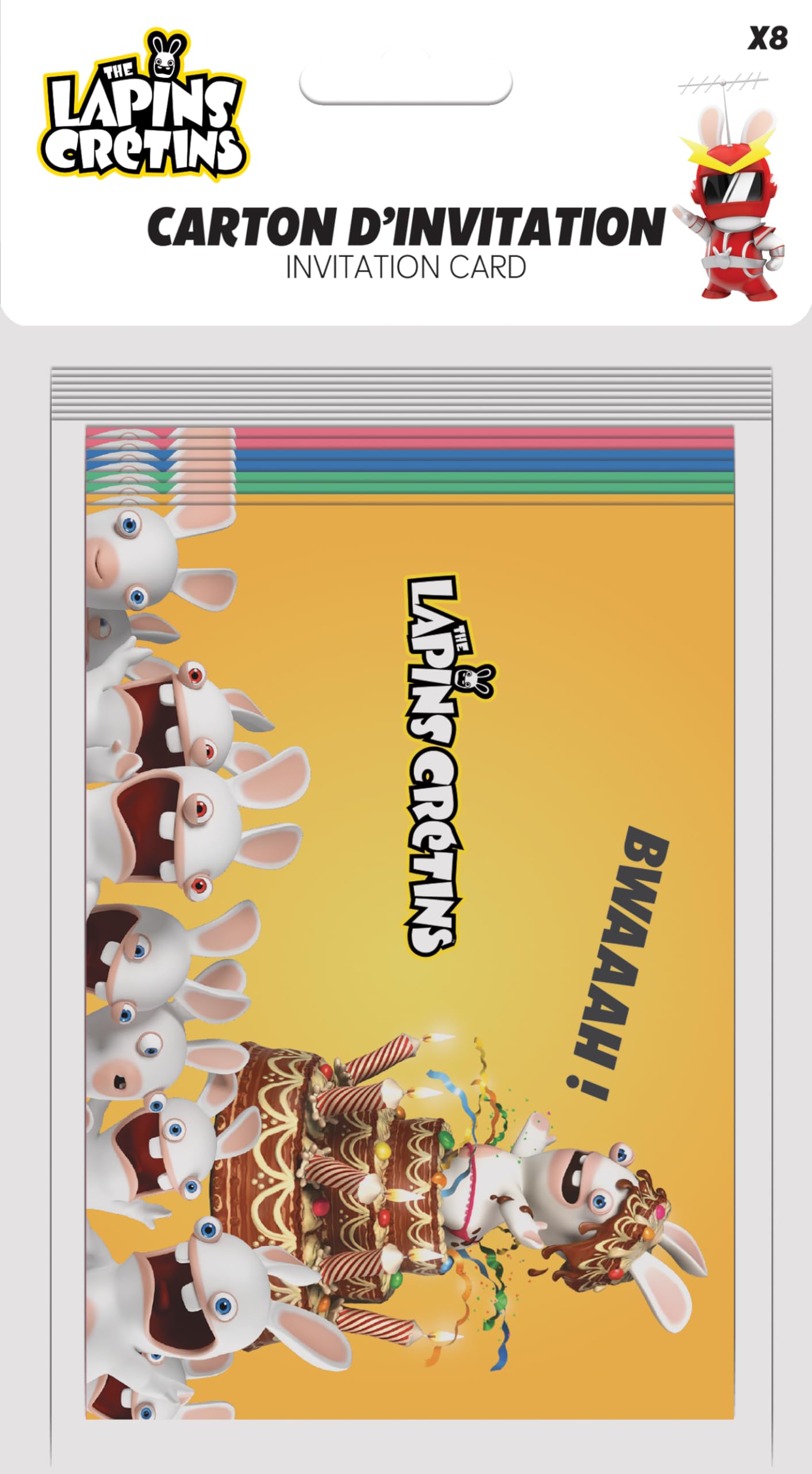 P'TIT CLOWN - 23341 - Kartony z zaproszeniami i kopertami Rabbids - Zestaw 8 sztuk - Idealny na urodziny dla dzieci - Oficjalna licencja