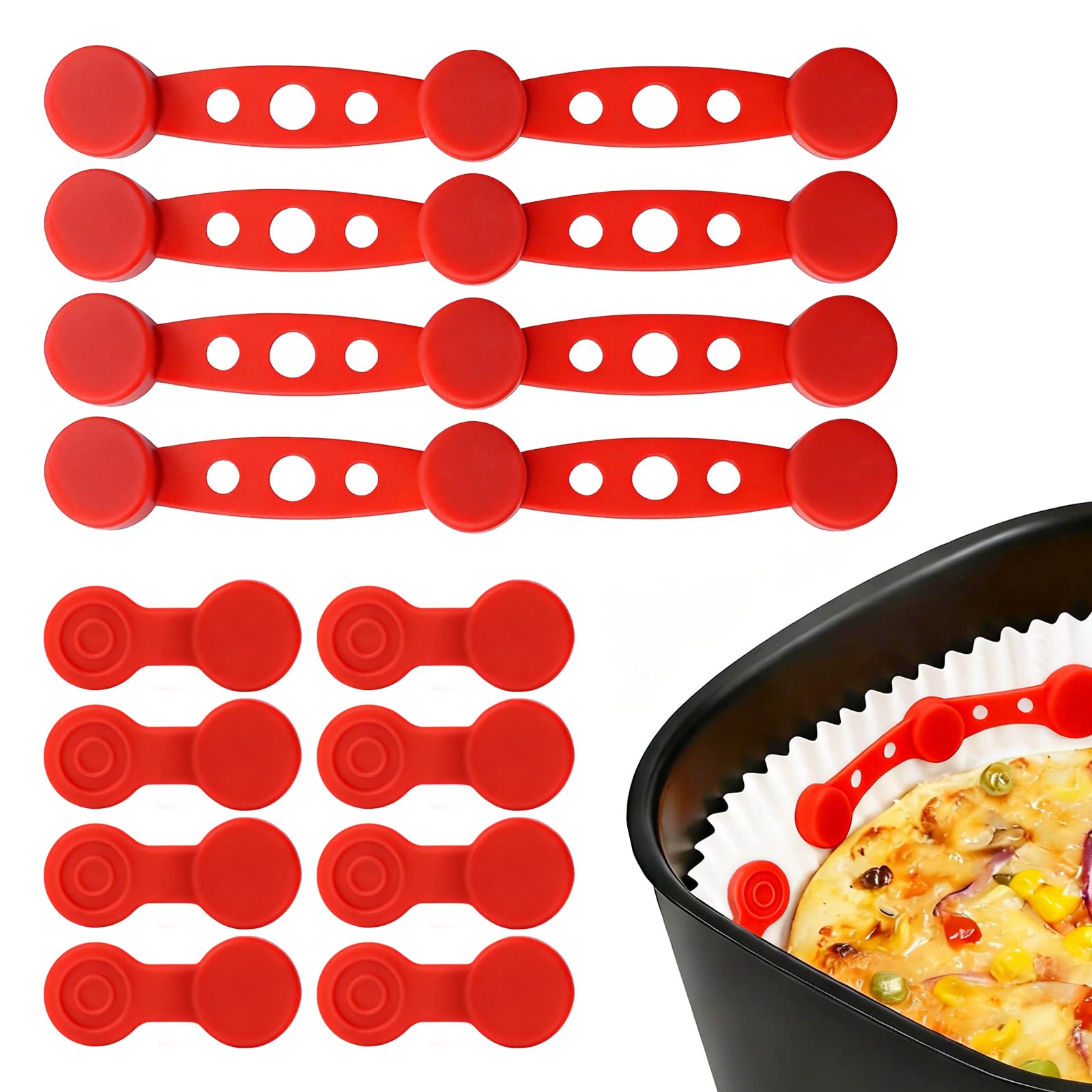 Soodyoow 12 Pack Air Fryer Magnets for Parchment Paper, Heat Resistant Food Grade Silicone Magnet Clips to Secure Baking Paper, Universal Safety Accessories for All Iron Basket Air Fryer Models, Red