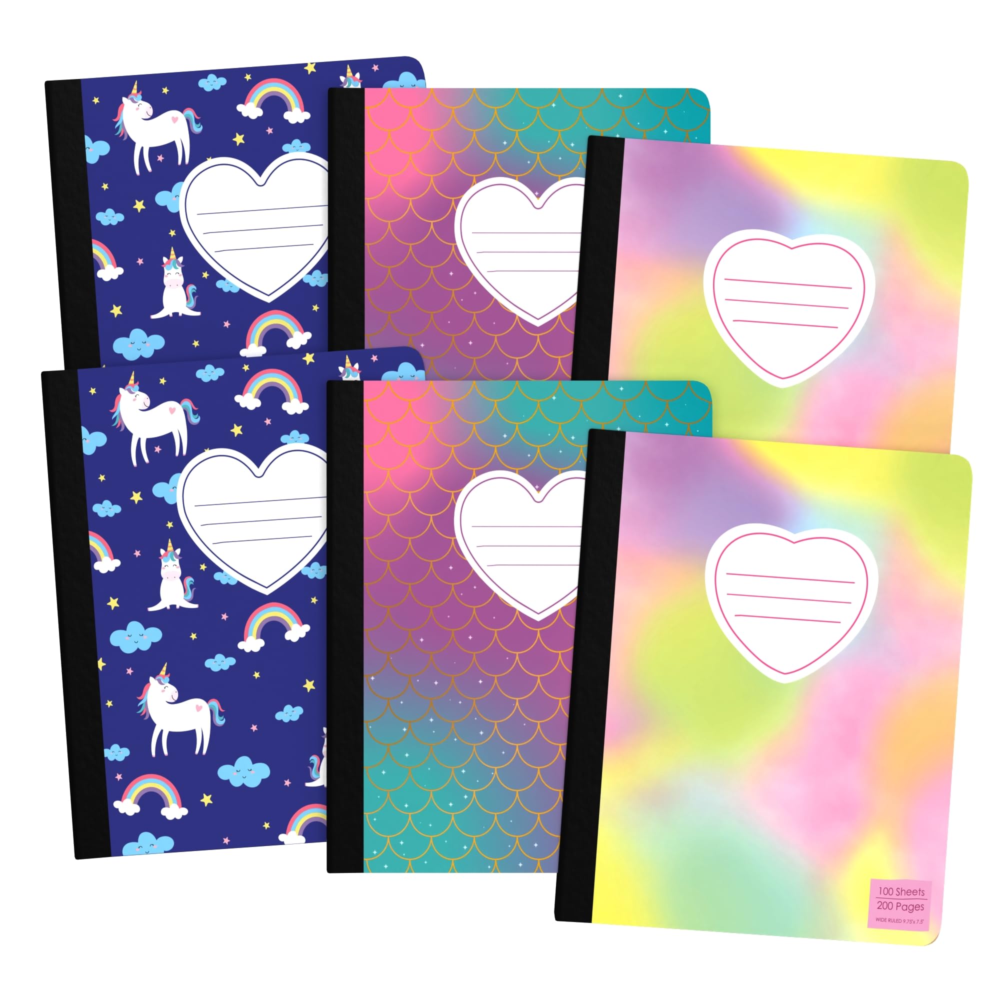 ScribbleMate Cute Composition Notebook Wide Ruled, Composition Notebpooks for Kids, Wide Ruled Composition Notebook for Boys and Girls. 100 Sheets 200