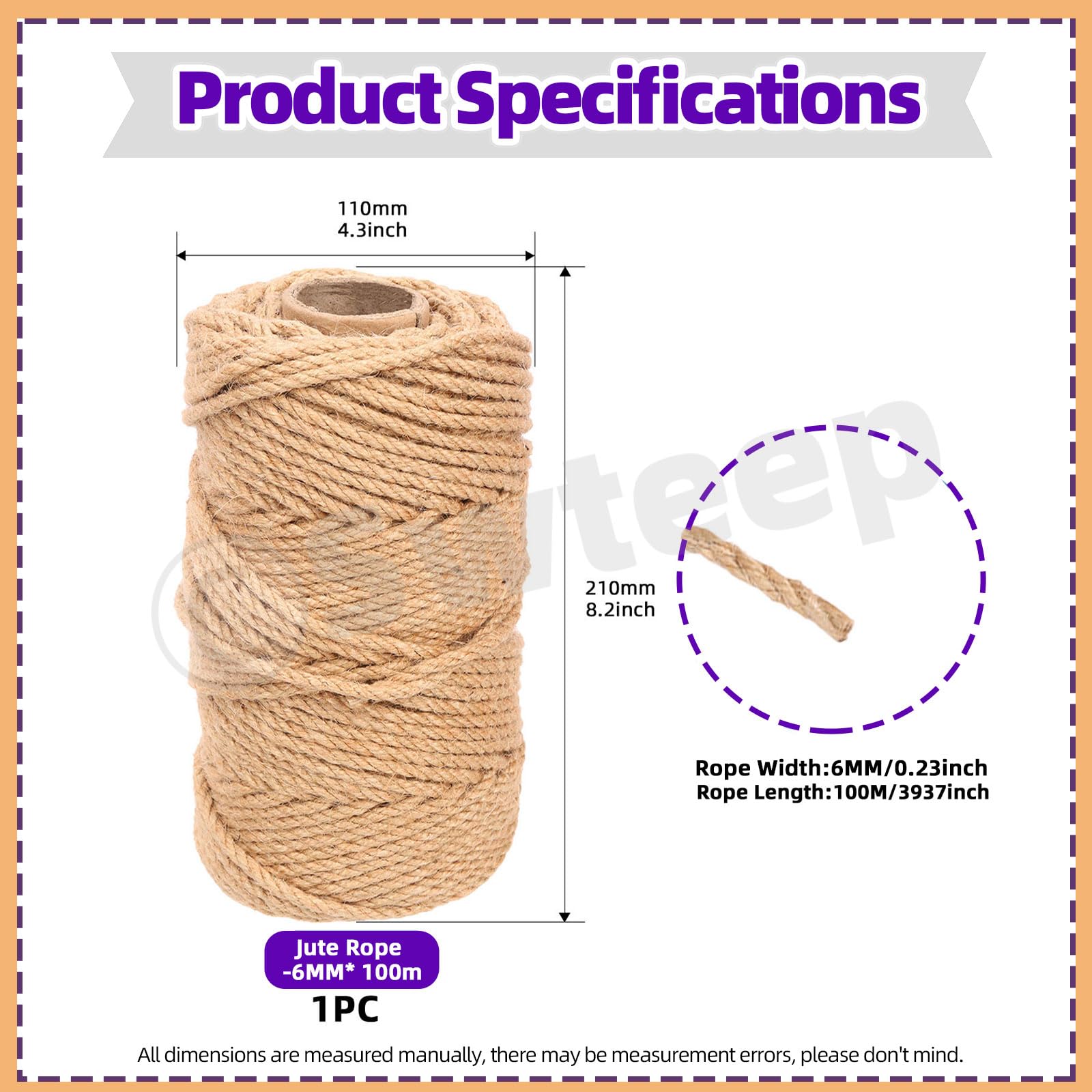 Swpeet 6mm x 328 Feet Jute Twine Braided Natural Jute Rope - Image 2