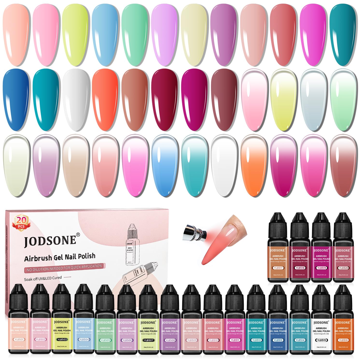 Amazon.com: JODSONE Airbrush Gel Nail Polish Set 20 Colors No