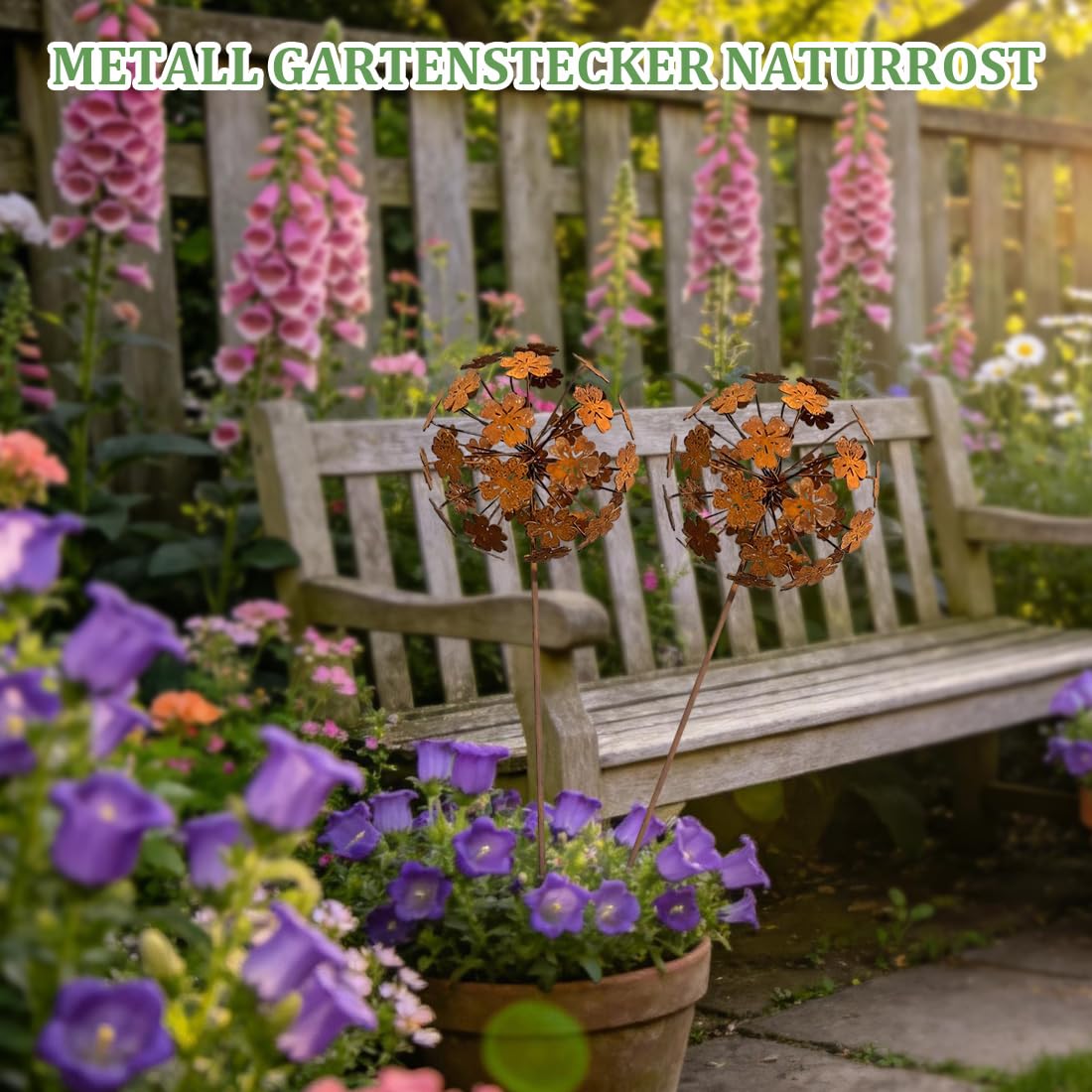 Lot de 2 bouchons de jardin en forme de fleur métal rouille naturelle décoration jardin jardin terrasse balcon jardin avant extérieur