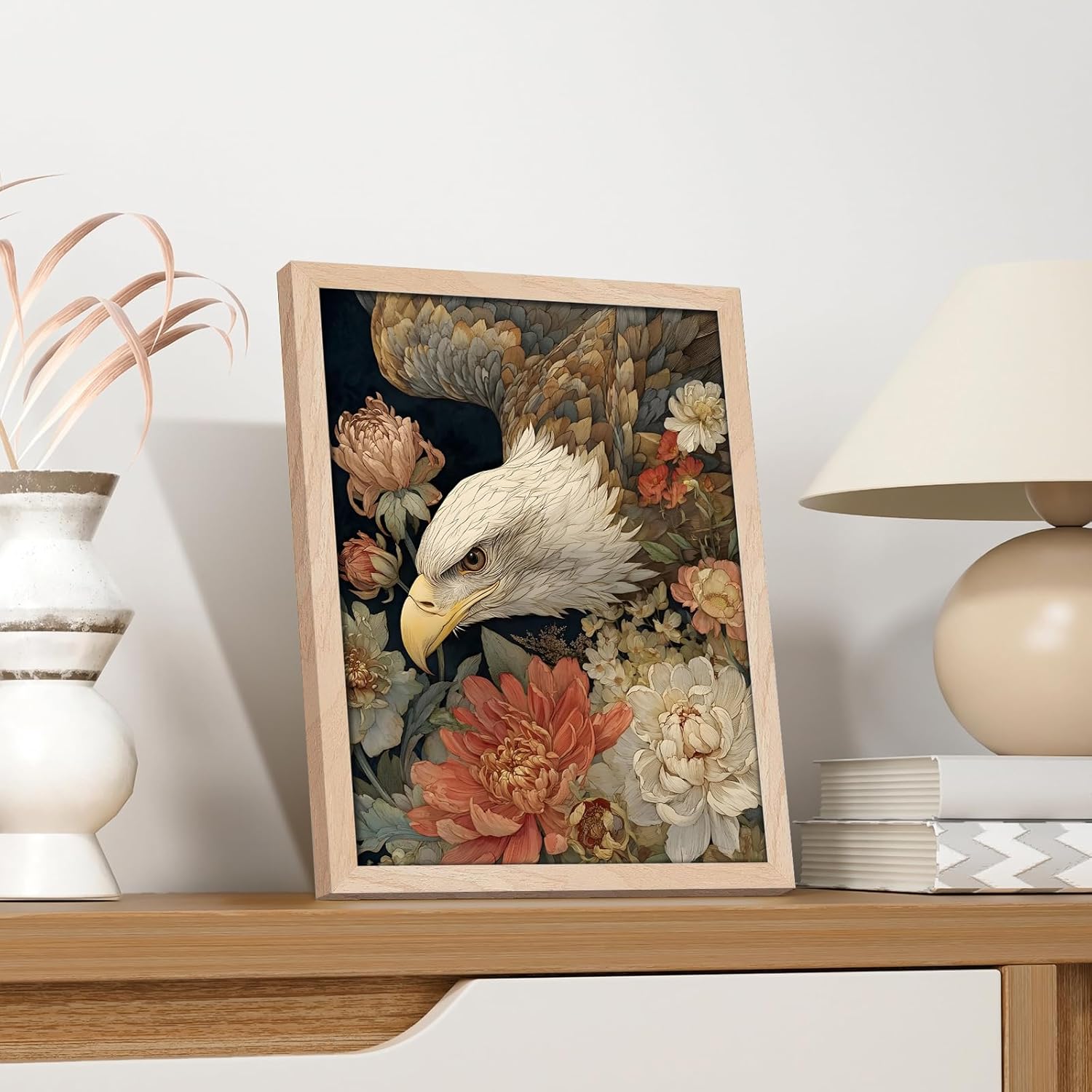 Leaf&Lore Framed Bald Eagle Wall Art Canvas Print, Vintage Botanical Wildlife Artwork with Solid Wood Frame & Acrylic Cover, Classic Animal Wall Decor for Living Room, Office, Study8X10IN