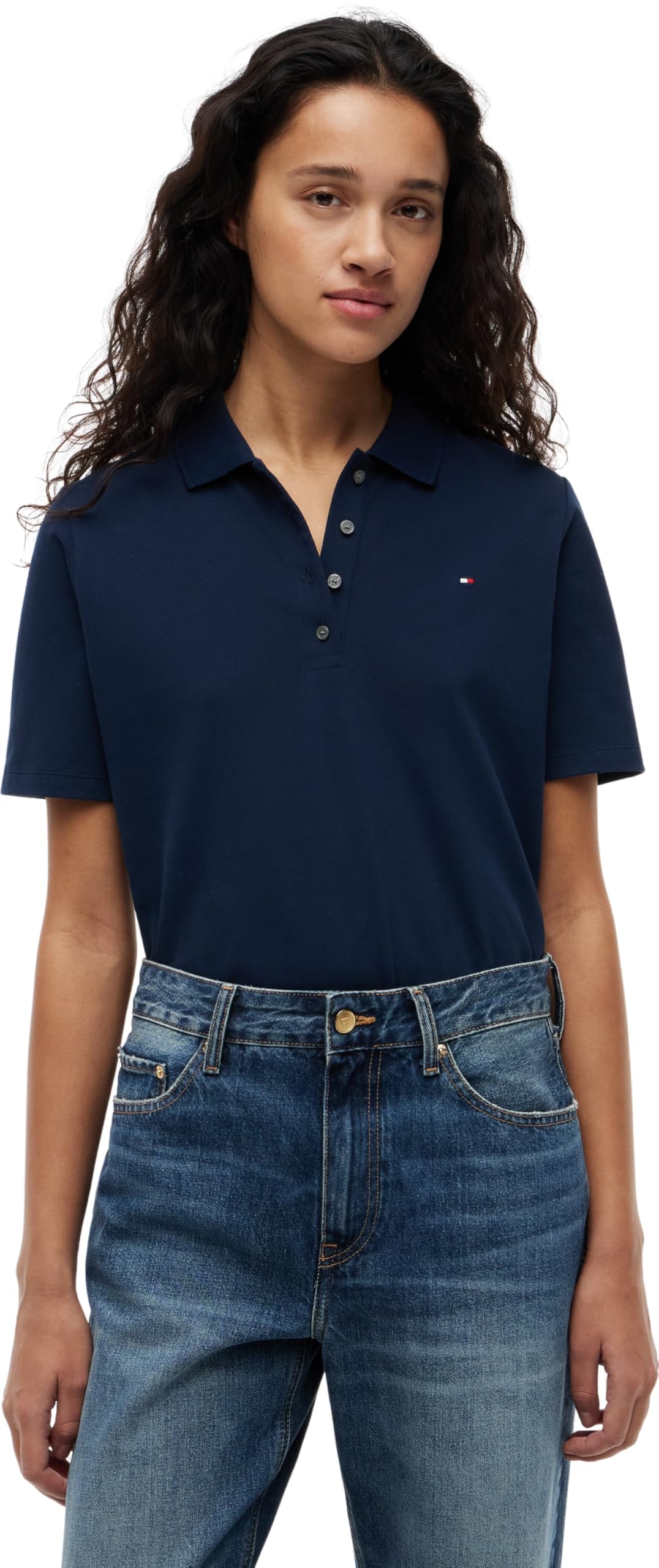 Tommy Hilfiger Damen Poloshirt Kurzarm Regular Fit, Blau (Dark Night Navy), M