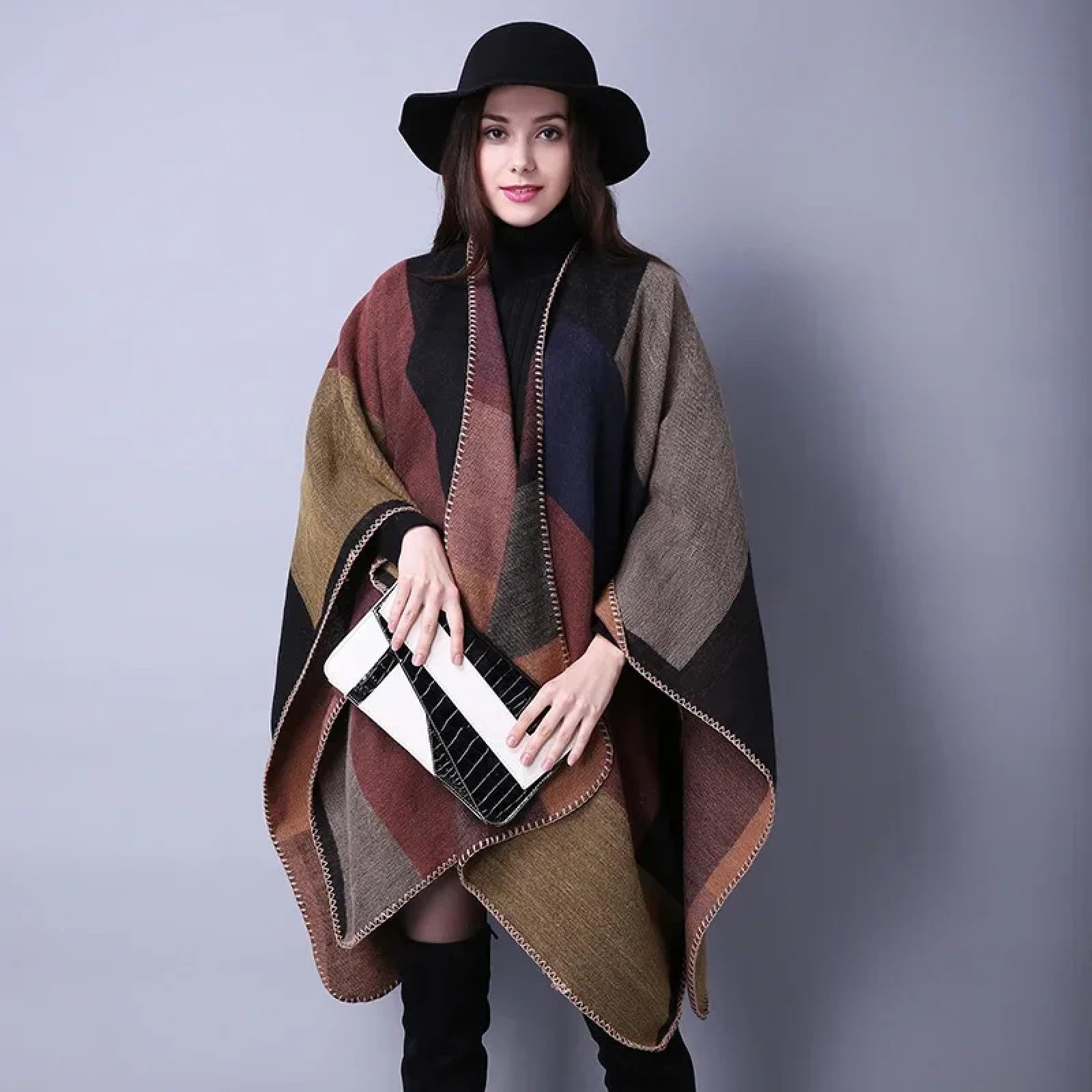 Schals Tücher Halstuch Scarf Herbst Und Winter Schal Plaid Reise Schal Imitation Ethno-Stil Split Verdickt Mantel Für Frauen