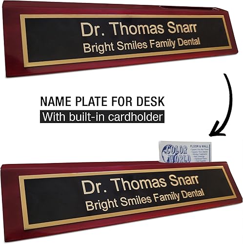 Miniatura 3 de Inc - Placa de nombre de madera grabada personalizada, acabado de piano de palisandro con tarjetero - 10 pulgadas