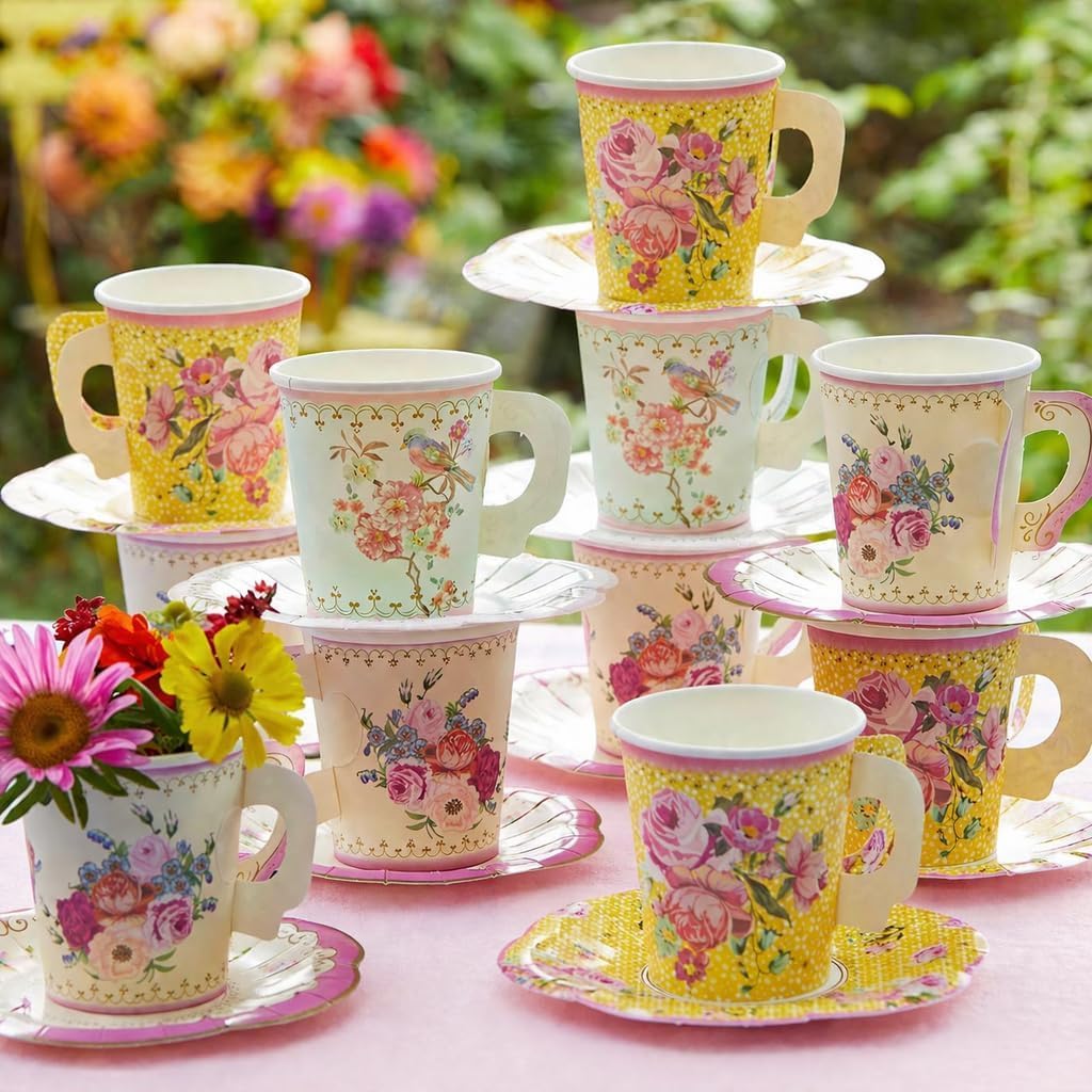 Amazon.com: Talking Tables 24 x 7 oz Vintage Floral Paper Tea Cups
