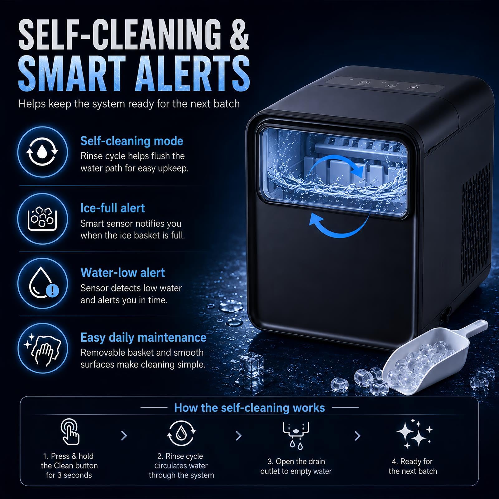Macchina portatile del produttore di ghiaccio del bancone con il serbatoio dell'acqua 1.5L produce ghiaccio proiettile in 6 minuti due dimensioni autopulizia per la festa del bar dell'ufficio della cu