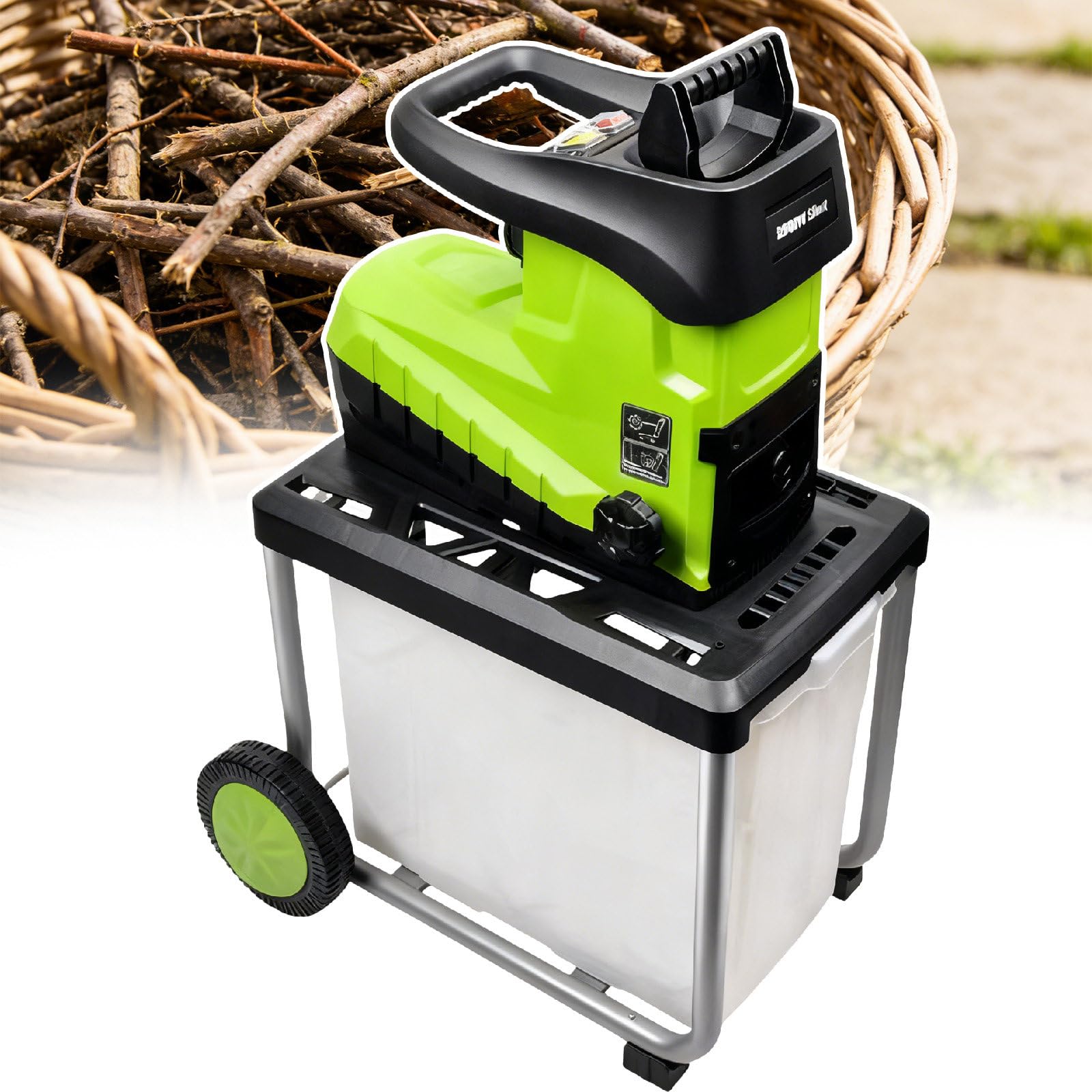 Trituradora Rápida De 2800 W, con Depósito Recolector Desmontable De 60 L, 5000 R/Min, para Ramas De 45 Mm/1,77", Astilladora De Madera, Trituradora Eléctrica para Jardín