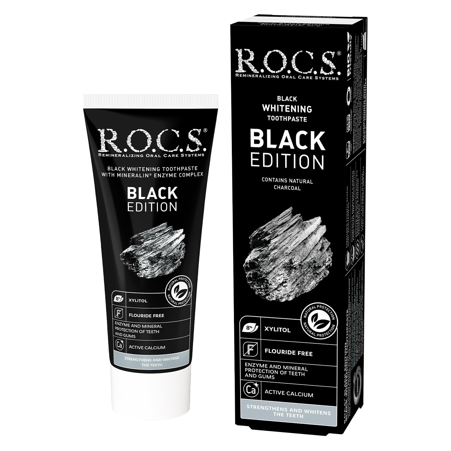 R.O.C.S. Black Edition Kömür Özlü Beyazlatıcı Diş Macunu (1 x 74 g) (3 paketi)