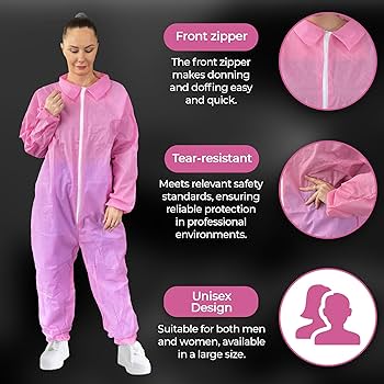 EZGOODZ Pink Lab Coveralls Disposable, Medium. Pack of 5