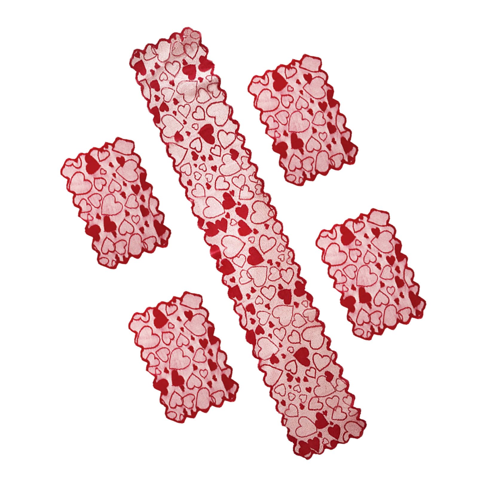 JTQYFI 5 Set Valentine ' s Theme Lace Table Cover and Placemats for Celebrations Cafes Festives Valentines Day Table Runner