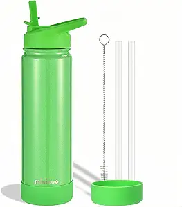 Insulated Stainless Steel Water Bottle with Straw, Ceramic-Lined, BPA-Free & Leak-Proof, 24 oz, Green Shimmer