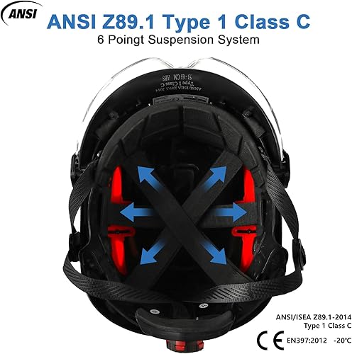 Miniatura 3 de UM ULTRAMAXX Casco de seguridad, aprobado por ANSI Z89.1, casco de trabajo ligero ventilado, con suspensión de trinquete ajustable de 6 puntos,