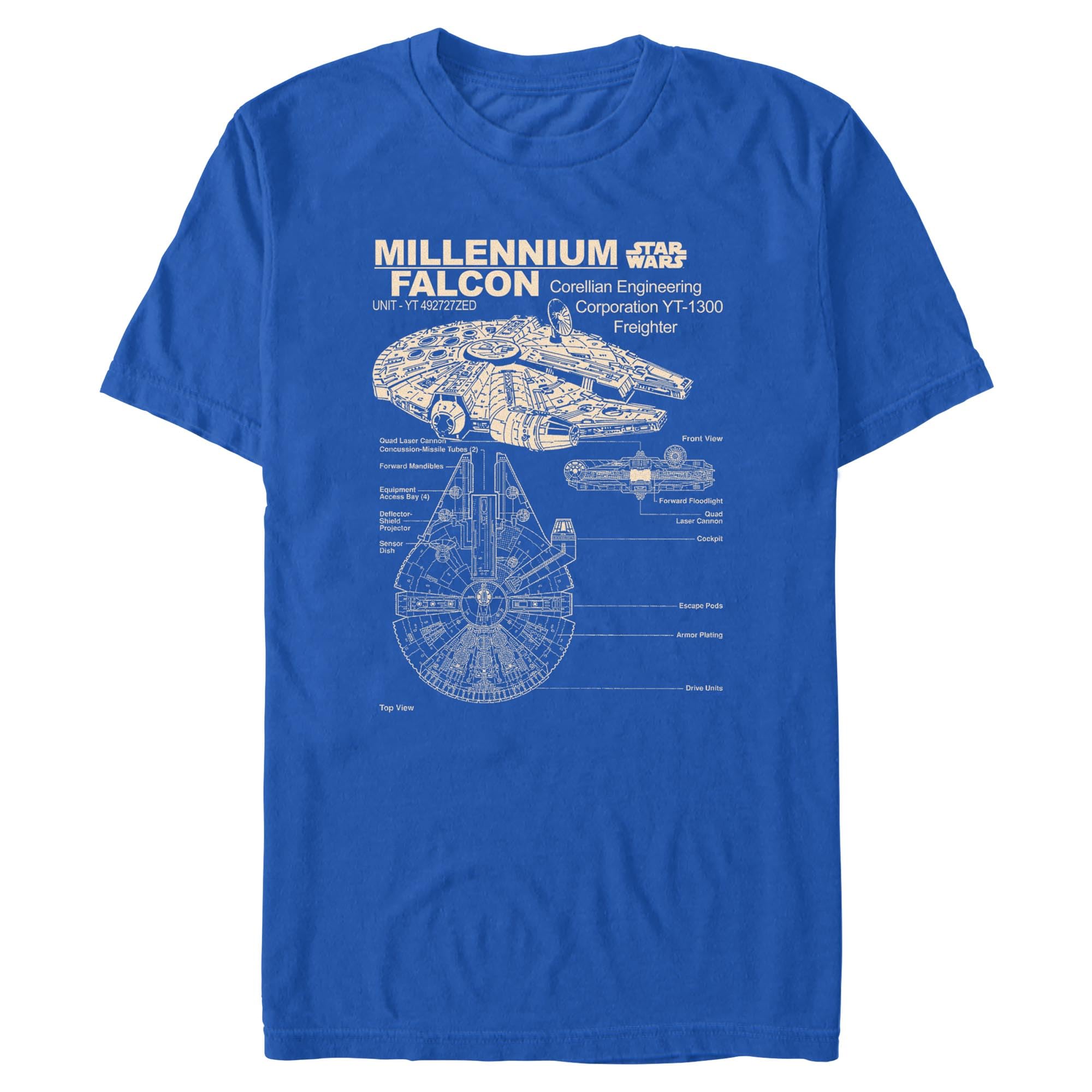 Hasbro mens Corellian Freighter Millennium Falcon Detailed Drawing T-shirt (pack of 1)