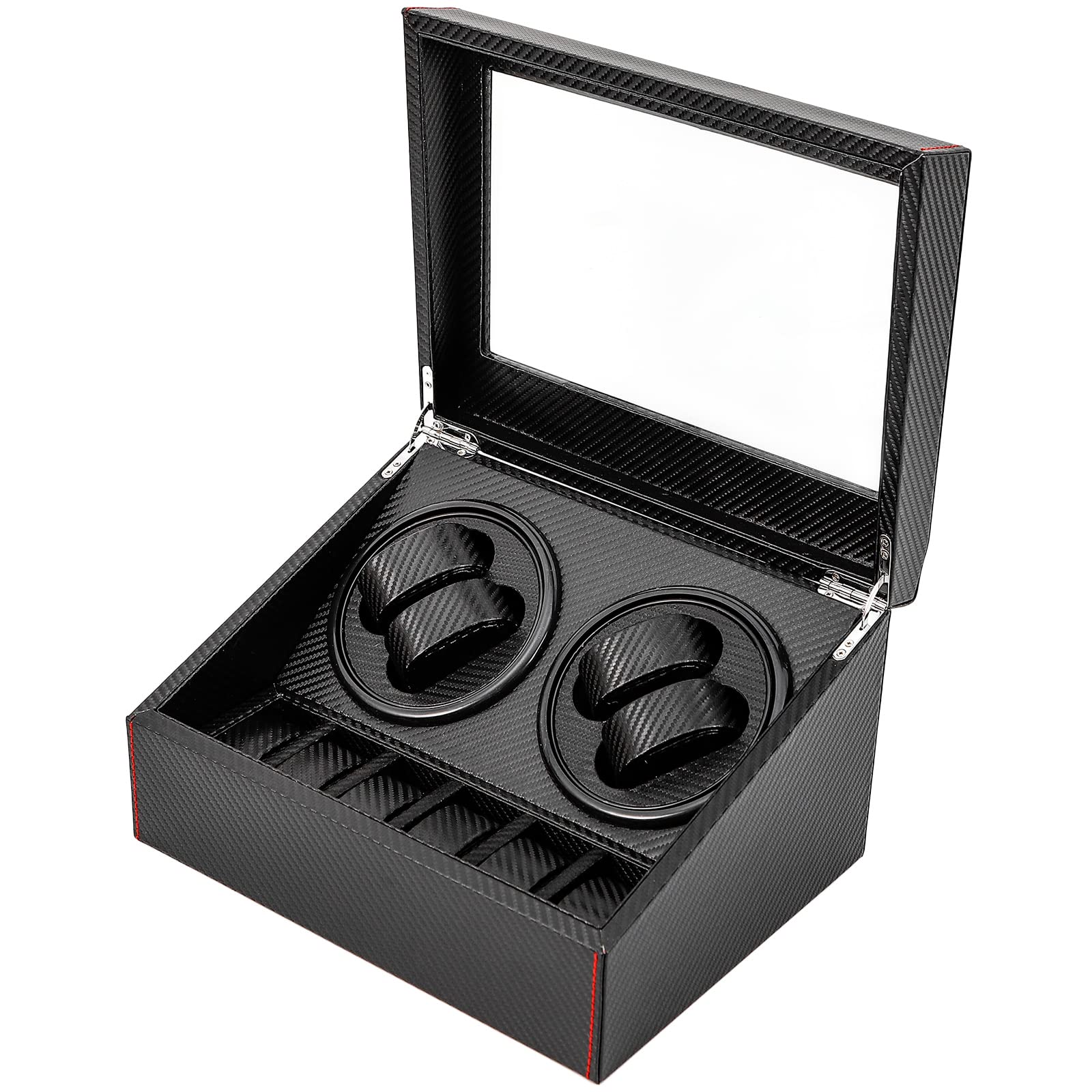 4+6 Uhrenbeweger Automatikuhren Beweger Uhren Watch Winder Box Uhrenbox PU-Leder Watch Winder für Herren und Damen Uhrenbeweger Automatik 31 * 24 * 18cm Schwarz
