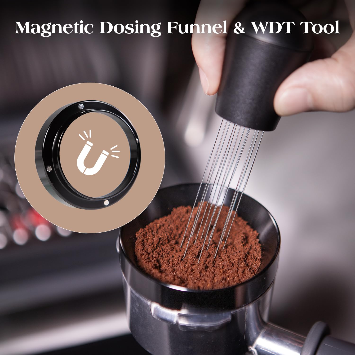 Kit 7 Accessori Espresso 54 mm – Tamper Livellatore, Distributore di Caffè, Strumento WDT, Puck Screen e Imbuto Dosatore, Compatibile con Macchine Espresso Sage 54 mm e Portafiltri