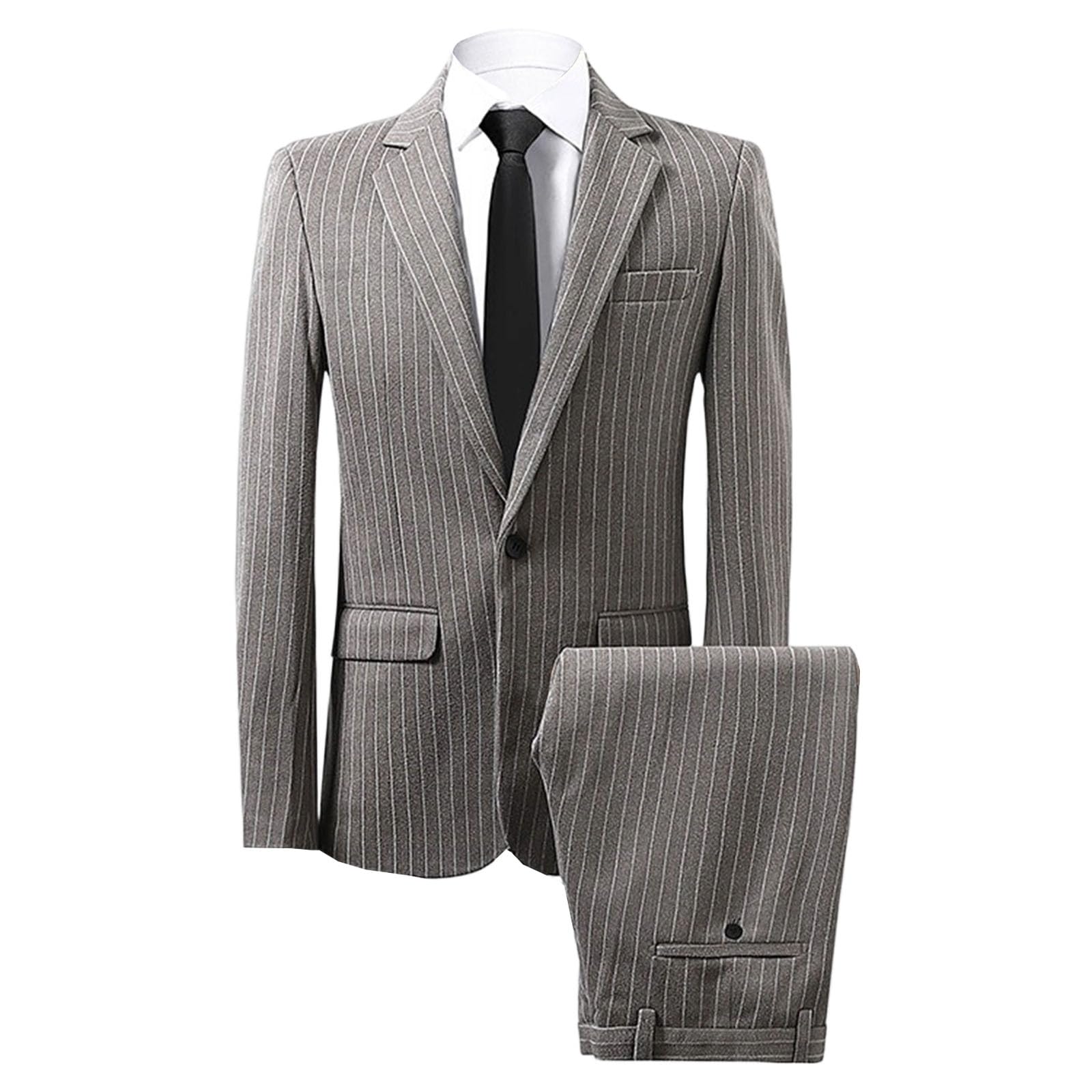 Completo da Uomo Elegante Slim Fit gessato da 2 Pezzi, Monopetto, Blazer e Pantaloni Cerimonia